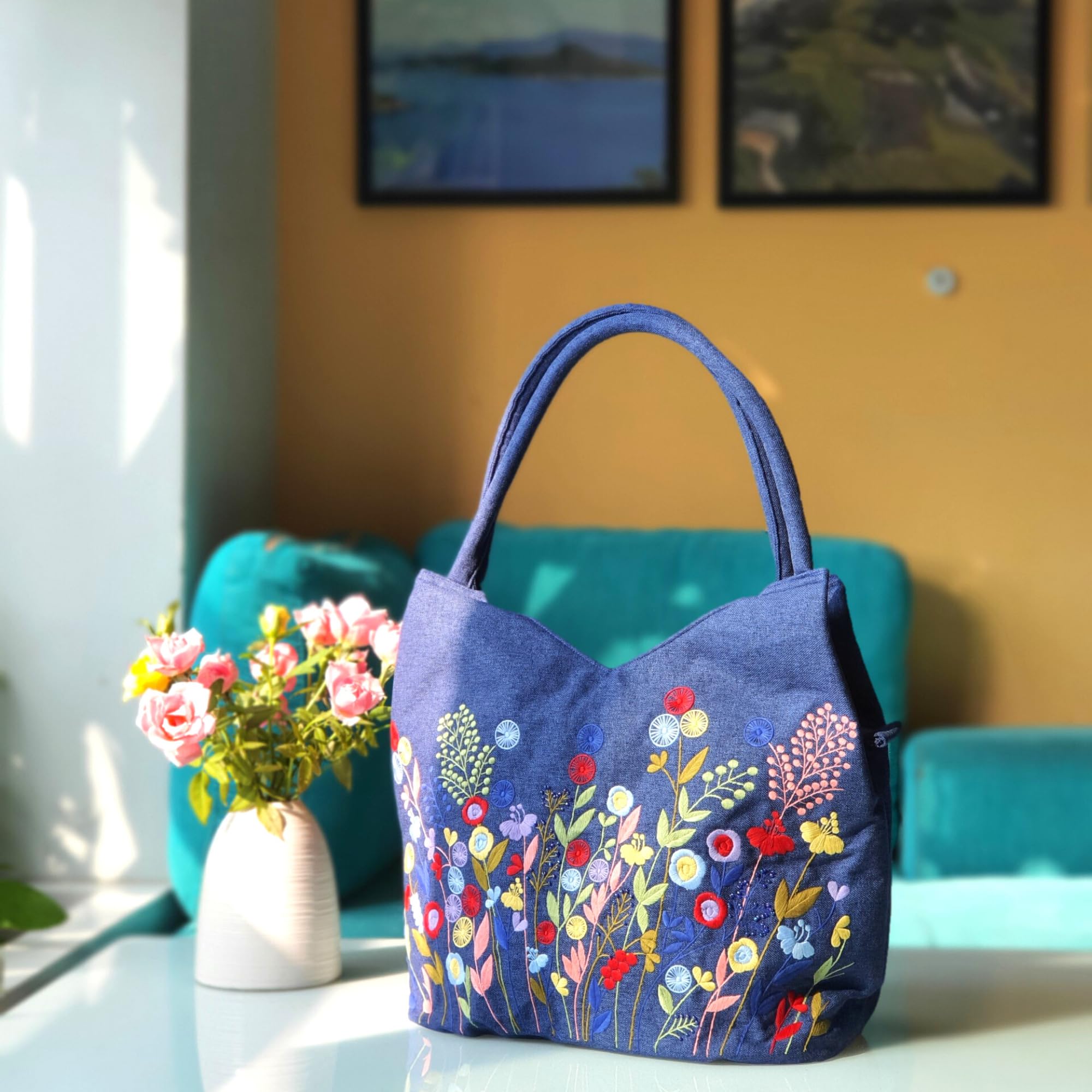 Stylish Embroidered Handbag for Women - Fashionable Shoulder Tote with Secure Zipper Closure, Versatile Fabric Hobo Purse - Perfect for Work, Travel & Mother's Day Gift