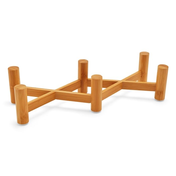 Premium Ceramic & Bamboo Elevated Dog Double Diner with 3 Cups - Red, Gray & Navy - Perfect for Small to Medium Dogs, Indoor & Outdoor Feeding Stations