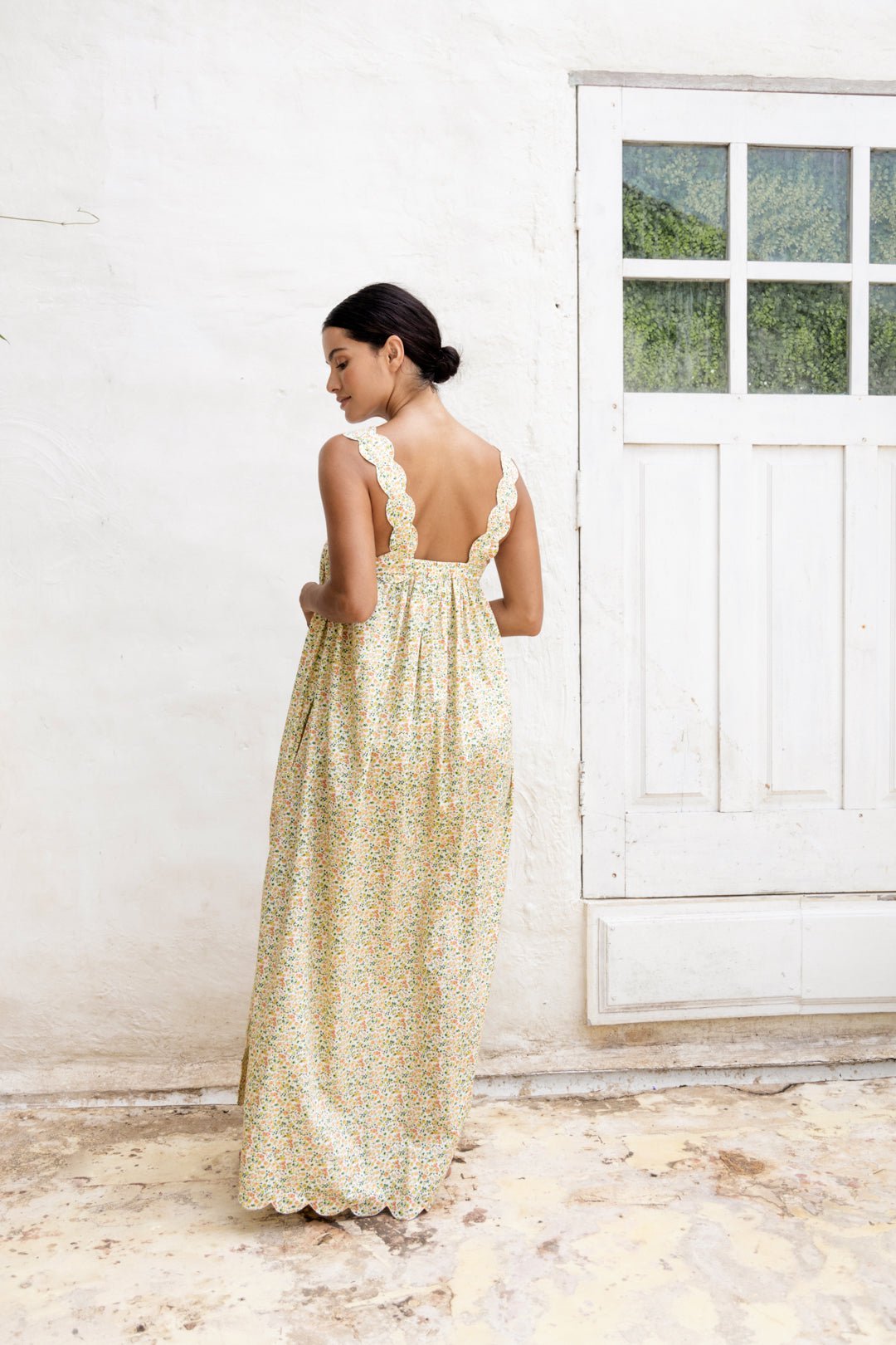 Elodie Resort Dress - Soft Cotton Summer Maxi Dress in Floret Green | Perfect for Beach Vacations, Poolside Lounging & Tropical Getaways