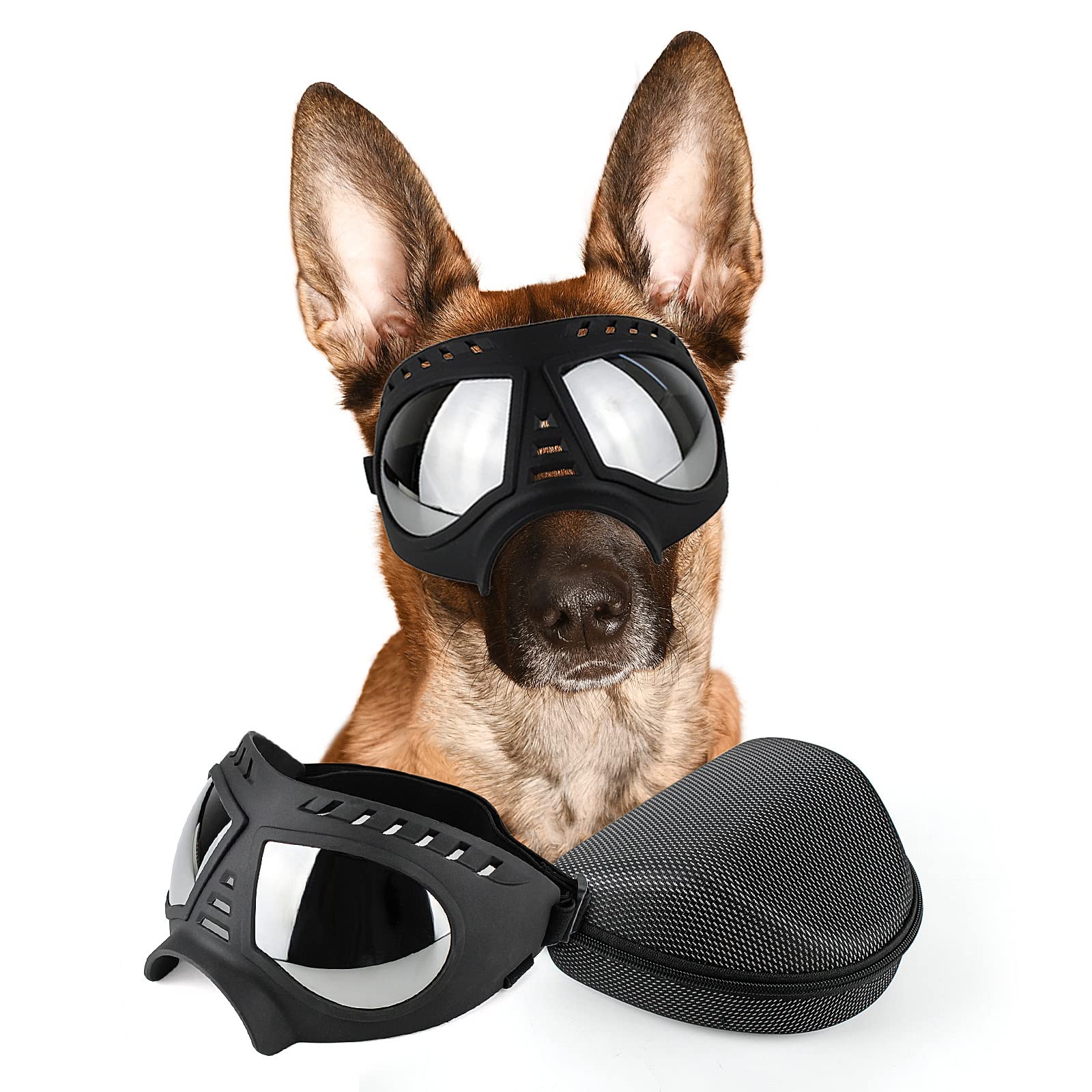 PETLESO UV Protection Dog Goggles for Large Breeds - Dog Sunglasses for Eye Protection During Outdoor Activities Like Driving, Cycling & Hiking - Black Pet Safety Glasses