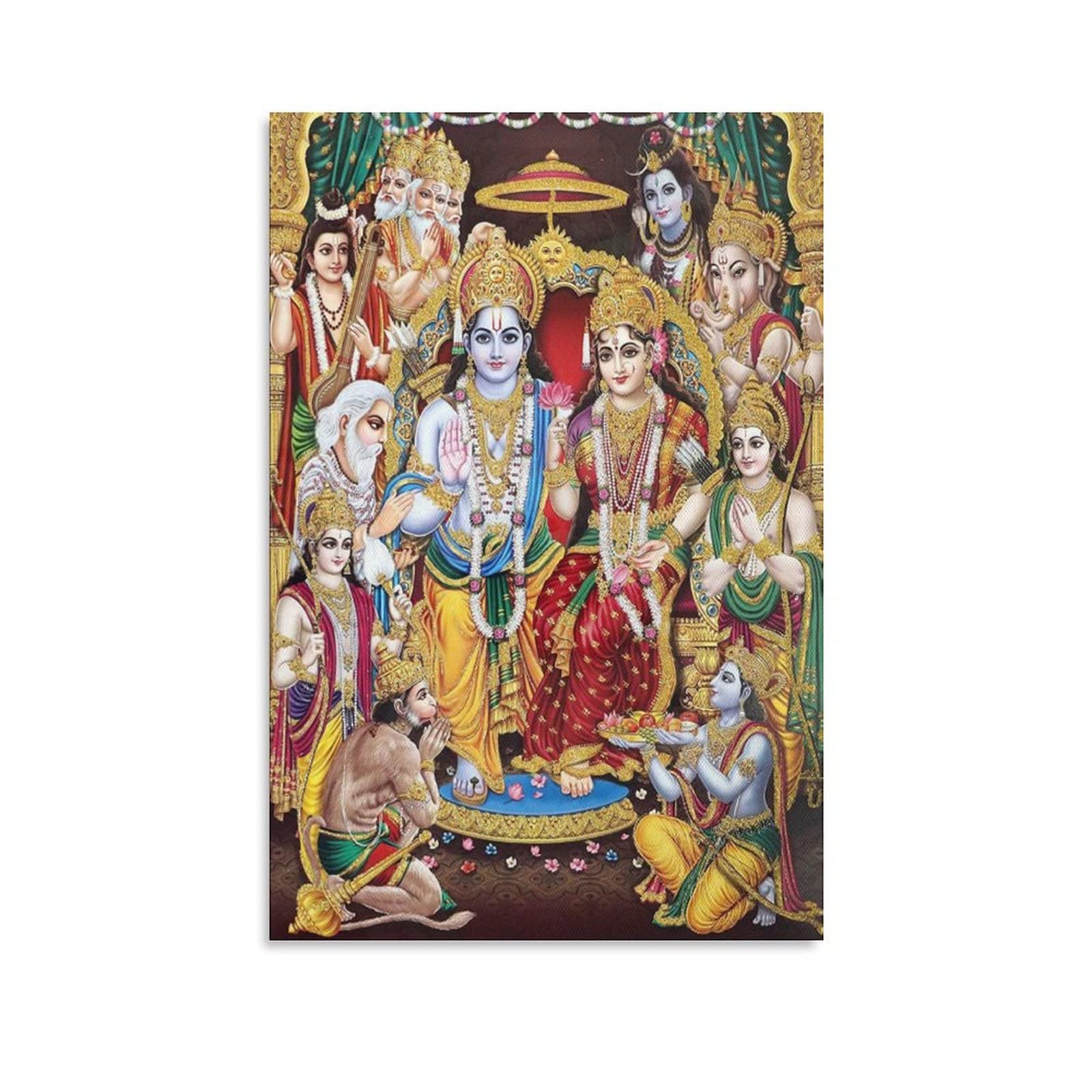 Ram Darbar Canvas Wall Art Print - 12x18 Inches (30x45cm) Hindu Religious Painting for Home & Office Decor - Perfect for Living Room, Bedroom, Prayer Room & Gift Giving