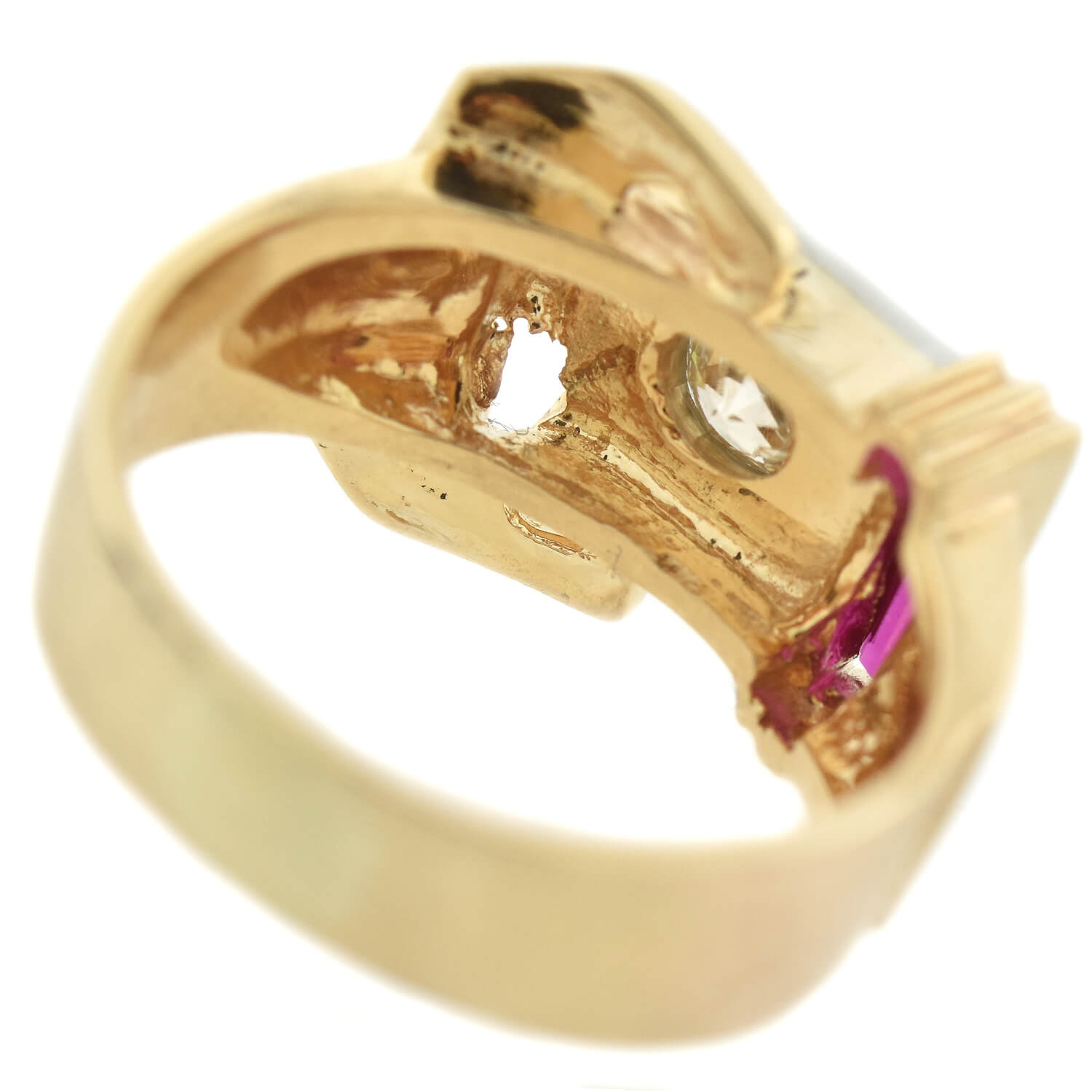 14K Gold Vintage Ruby and Diamond Buckle Ring for Women - Elegant Statement Jewelry for Parties, Weddings & Special Occasions