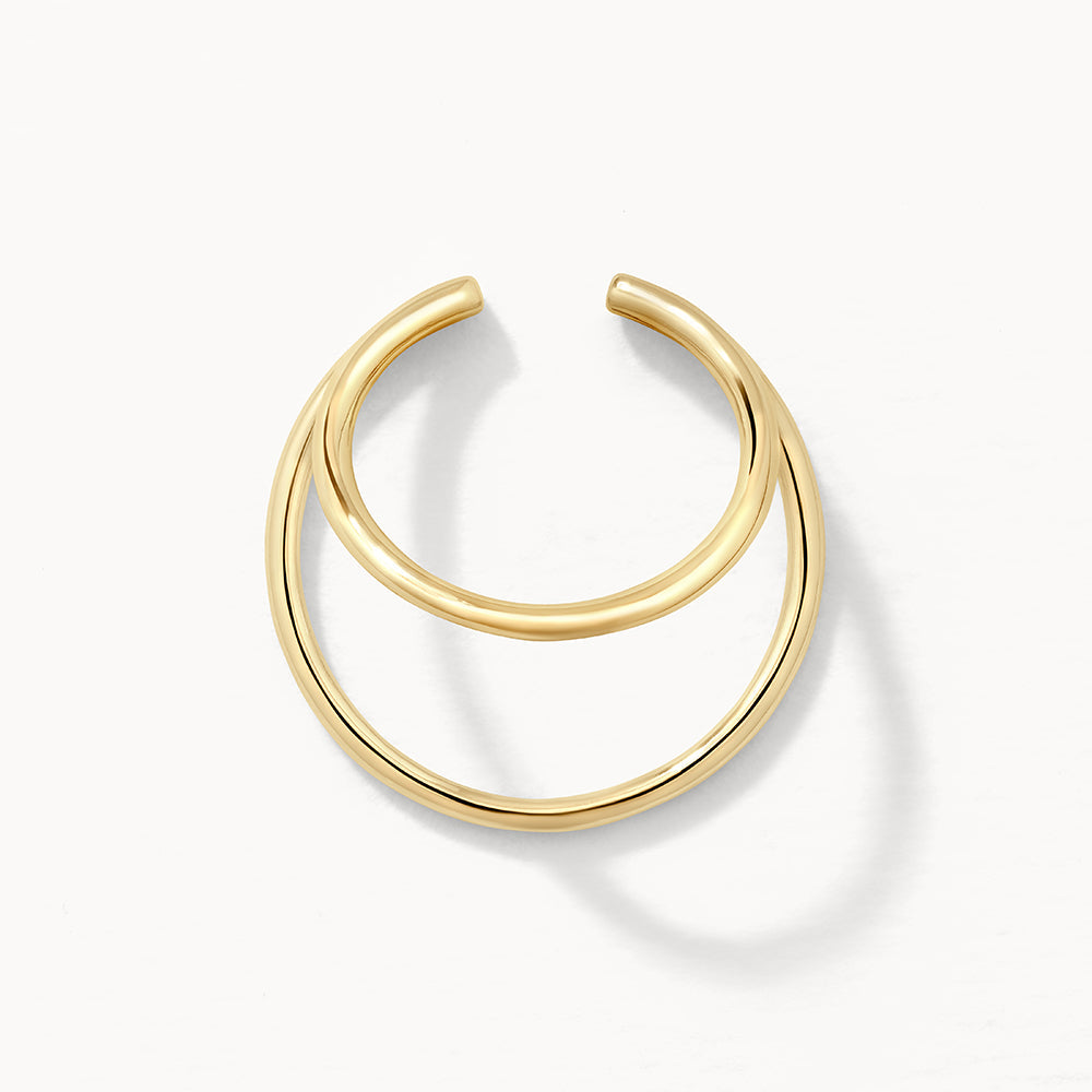 10k Gold Double Band Single Ear Cuff - Elegant Cartilage Earring for Women - Perfect for Parties, Weddings & Everyday Wear