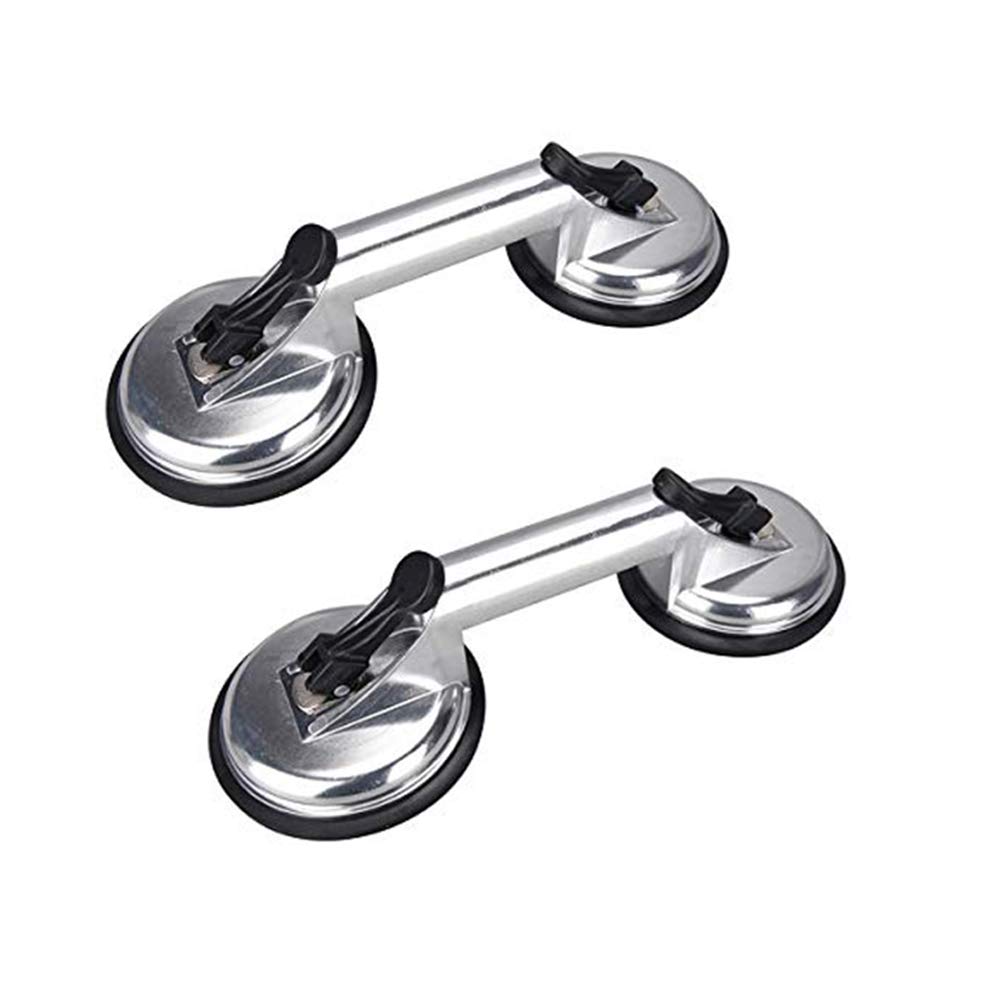 SOLUDE 2 Pack Heavy Duty Glass Suction Cups - Aluminum Vacuum Lifters for Moving Windows, Tiles, Mirrors & Granite - Double Gripper Sucker Plates - Perfect for Home Renovation, Construction & Glass Installation