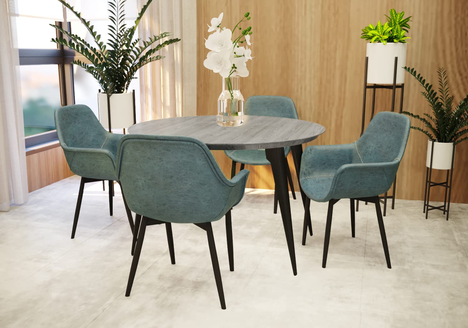LeisureMod Markley Modern Leather Dining Armchair - Peacock Blue Kitchen Chair with Sturdy Metal Legs for Dining Room, Kitchen, or Home Office