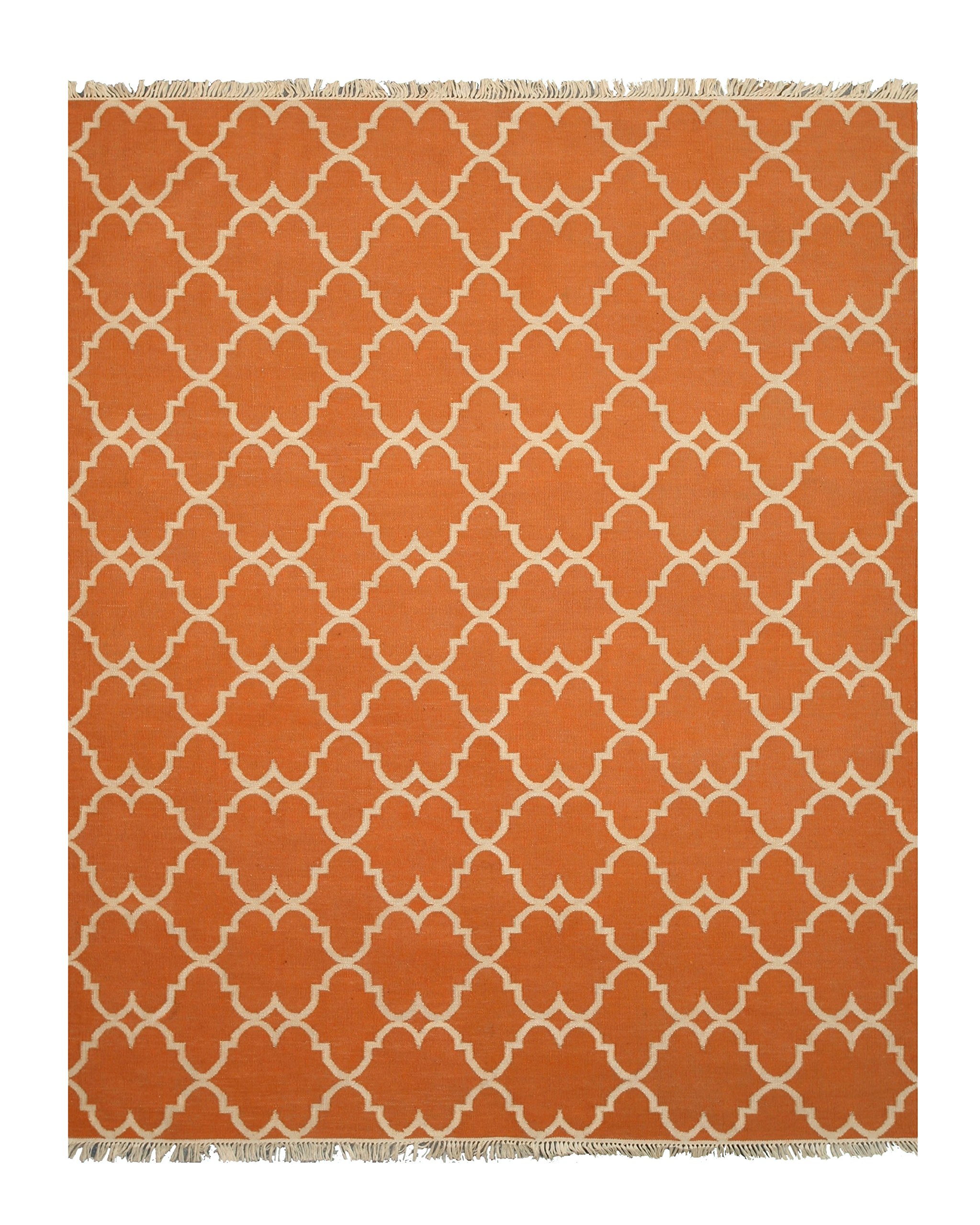 EORC Orange Handmade Polyester Reversible Moroccan Outdoor Rug - Durable & Stylish Area Rug for Patio, Garden, Deck - Waterproof & UV Resistant for All-Weather Use - Perfect for Outdoor Entertaining & Relaxation
