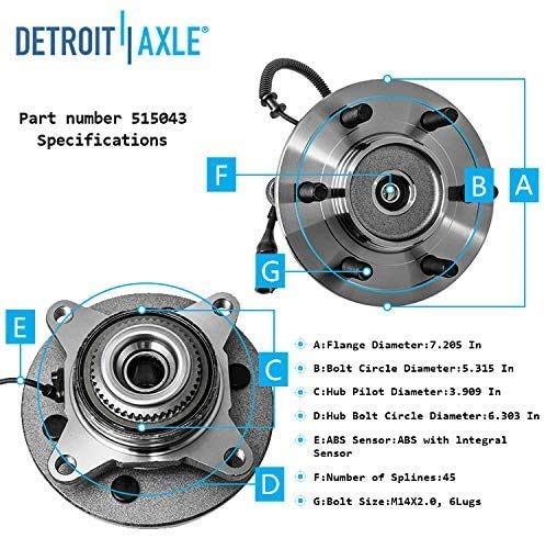 Detroit Axle 4WD Front Wheel Bearing Hubs for Ford F-150 Expedition & Lincoln Navigator Mark LT - Replacement Wheel Bearing and Hub Assembly Set (6 Lug) - Perfect for Off-Roading, Towing, and Heavy-Duty Use