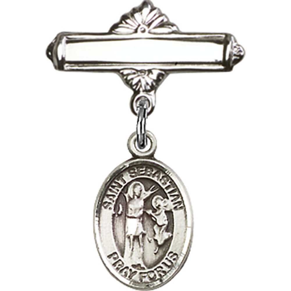 St. Sebastian Sterling Silver Baby Badge Charm - 1 x 5/8 Inch Polished Pin for Jewelry Making, Collectibles & Keepsakes | Perfect for Baptism Gifts, Baby Showers & Religious Jewelry Collections