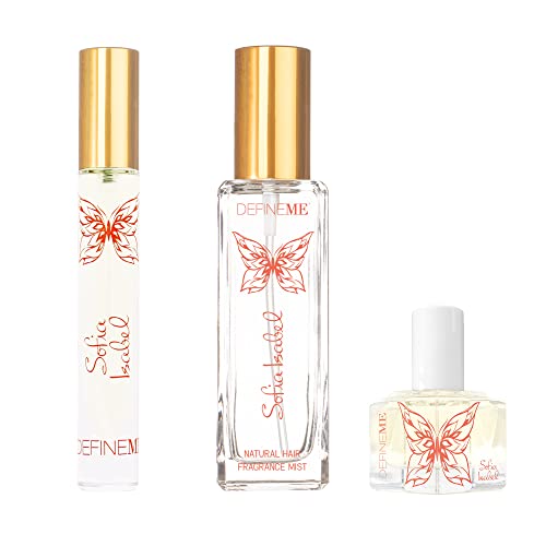 DefineME Natural Perfume Gift Set - Sofia Isabel Spa Bundle with Perfume Oil, Hair Fragrance Mist & Travel Spray | Vegan, Cruelty-Free Fragrances for Women | Perfect for Gifts, Self-Care & Travel