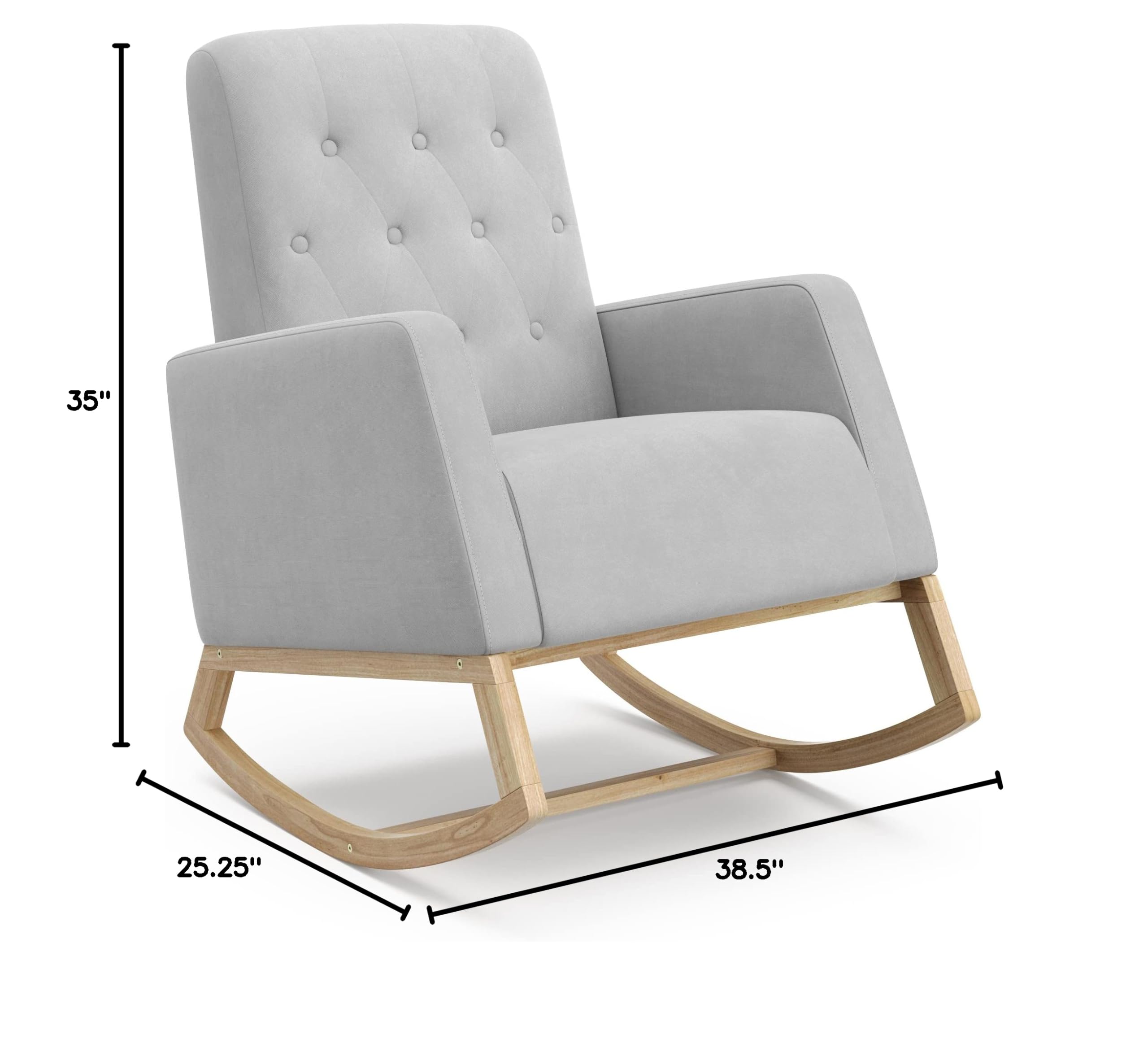 Storkcraft Northern Lights Nursery Rocker - Upholstered Button-Tufted Rocking Chair with Gentle Motion & Solid Wood Base (Steel/Natural) | Perfect for Baby Nurseries, Breastfeeding & Relaxing Moments