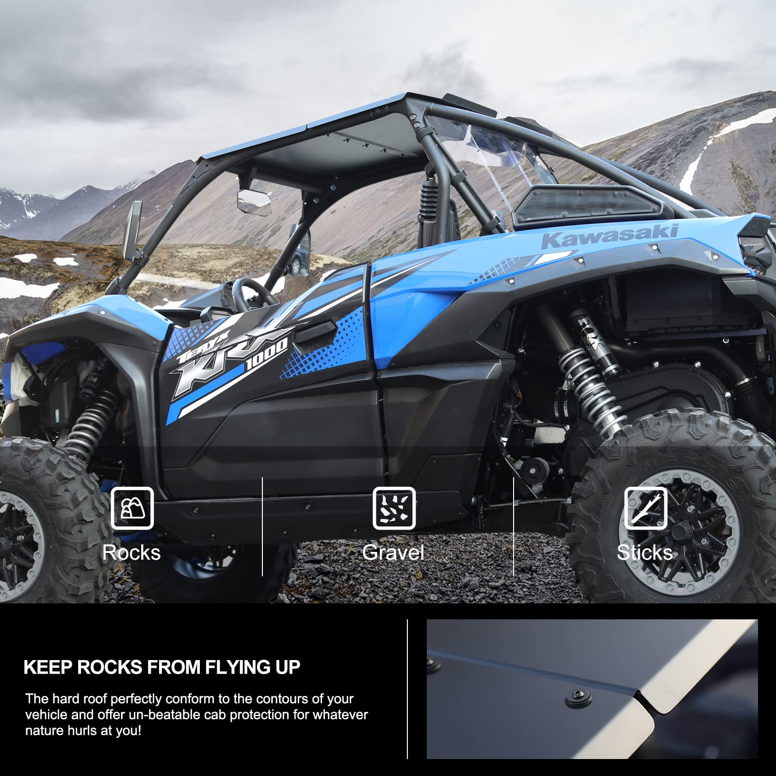 2020-2025 Kawasaki Teryx KRX 1000 Aluminum Hard Top Roof - KIWI MASTER Black Accessories for Off-Road & UTV Protection | Weatherproof & Durable Cover for Outdoor Adventures
