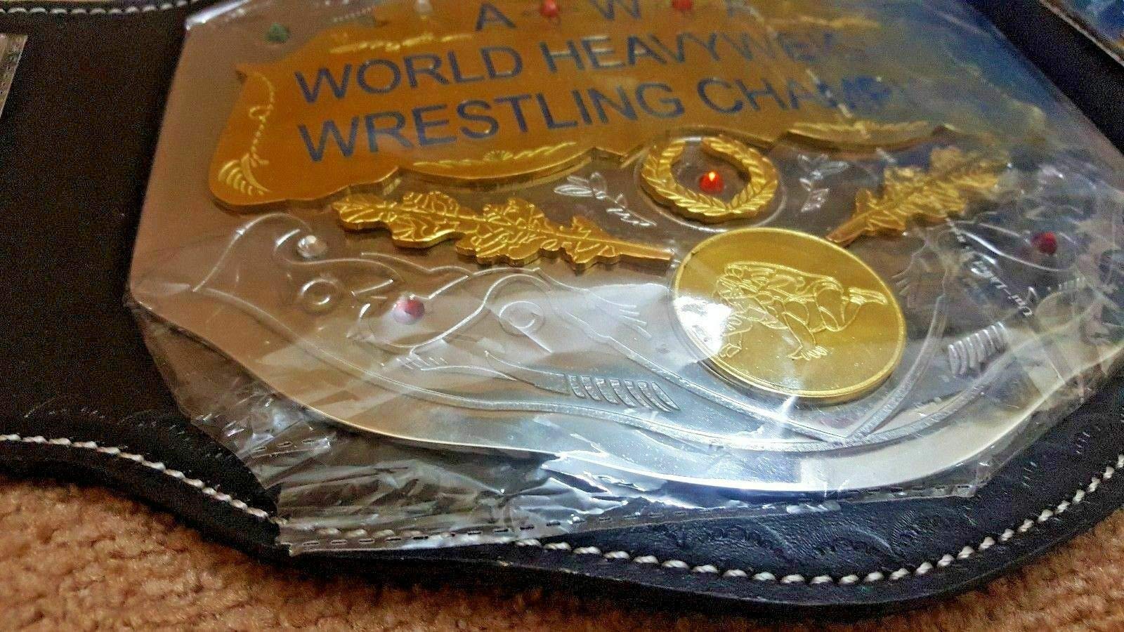 Maxan AWA World Heavyweight Championship Replica Wrestling Belt - Thick Brass Plates, Adult Size Large, Black - Perfect for Wrestling Fans, Collectors & Cosplay Costumes