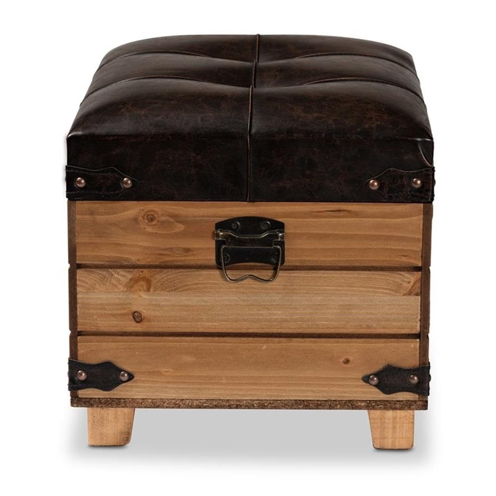 Rustic Dark Brown Wood Storage Ottoman with Lift Top - BOWERY HILL Coffee Table Bench for Living Room, Bedroom & Entryway - Multi-Functional Footrest, Seat & Hidden Storage