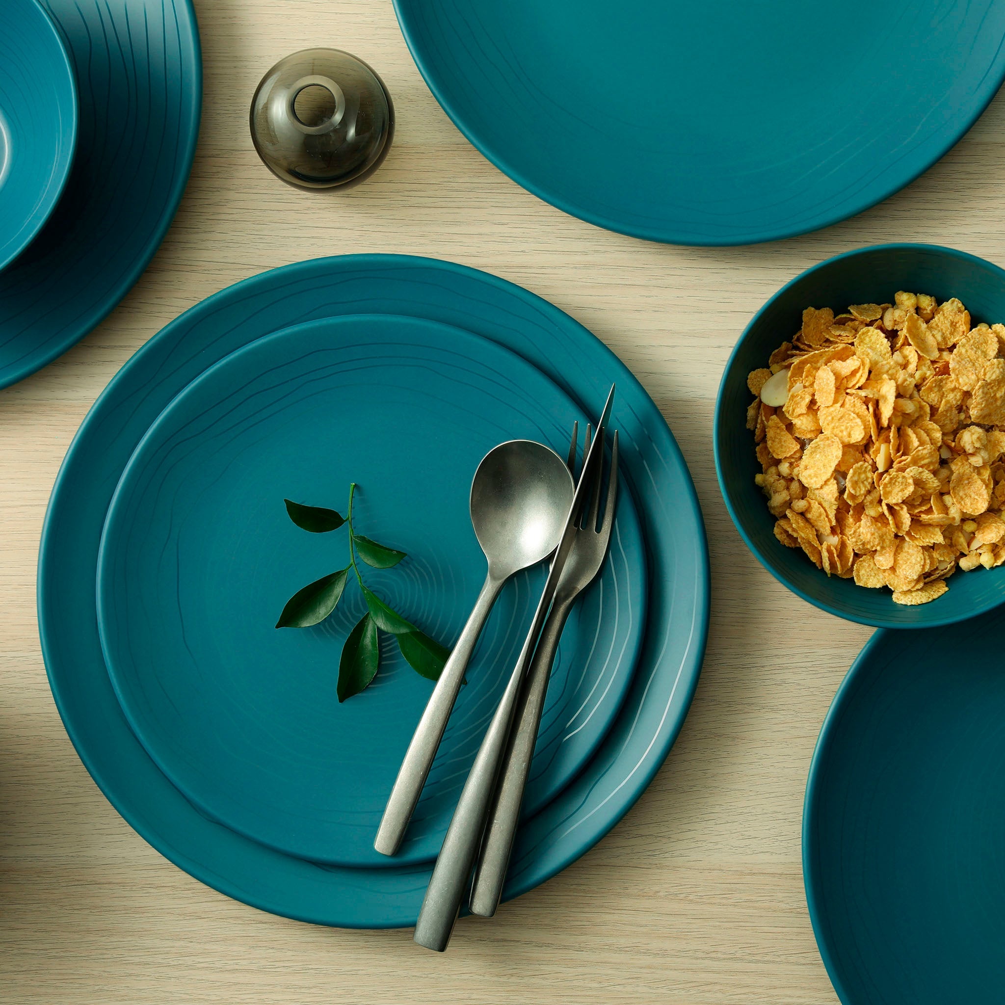 12-Piece Organic Blue Melamine Dinnerware Set - Plates & Bowls for Outdoor Dining, Picnics, and Camping | Durable & Lightweight Dishware