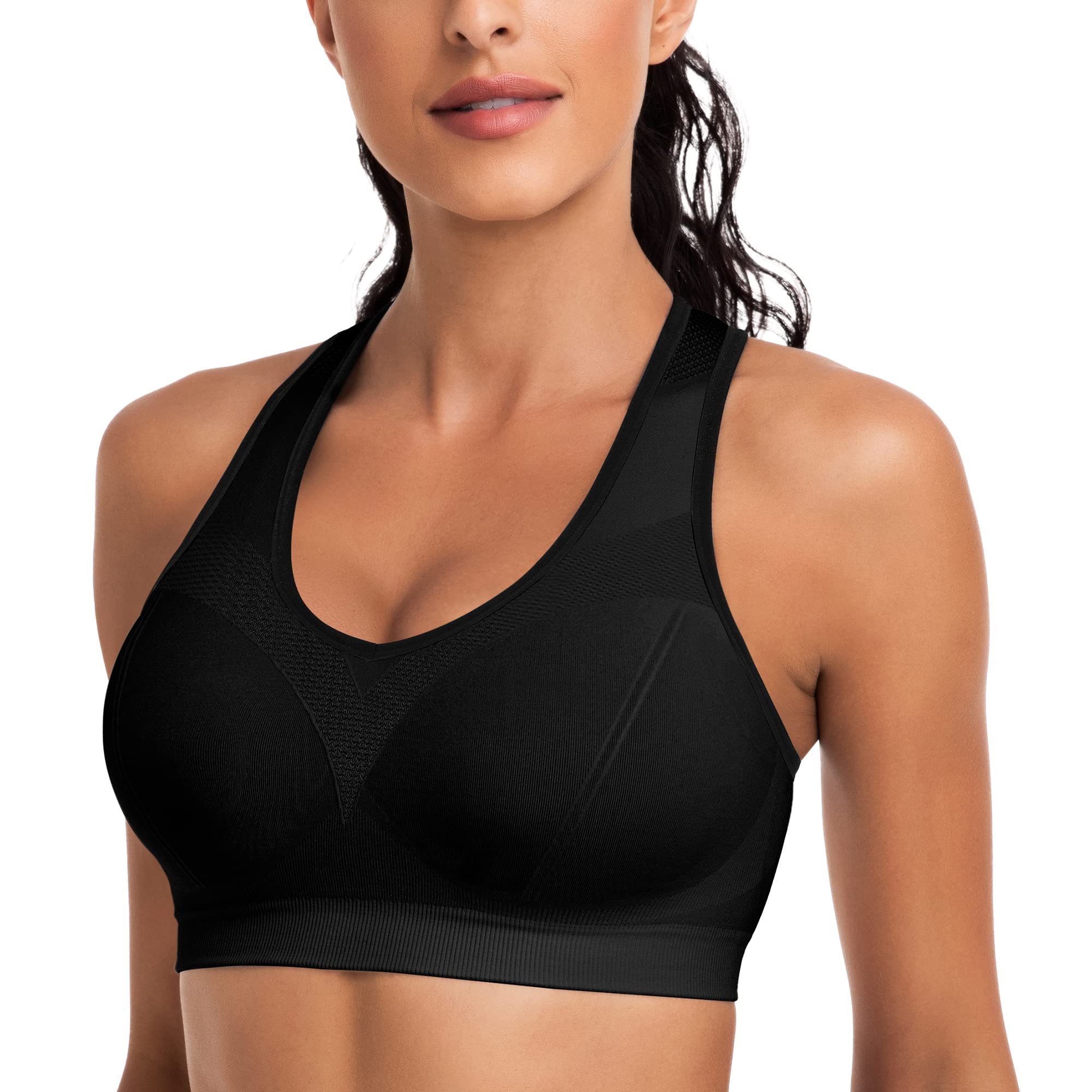 High Impact Racerback Sports Bras for Women with Removable Pads - Breathable Workout & Yoga Tank Tops - Perfect for Running, Gym Training & High-Intensity Exercises