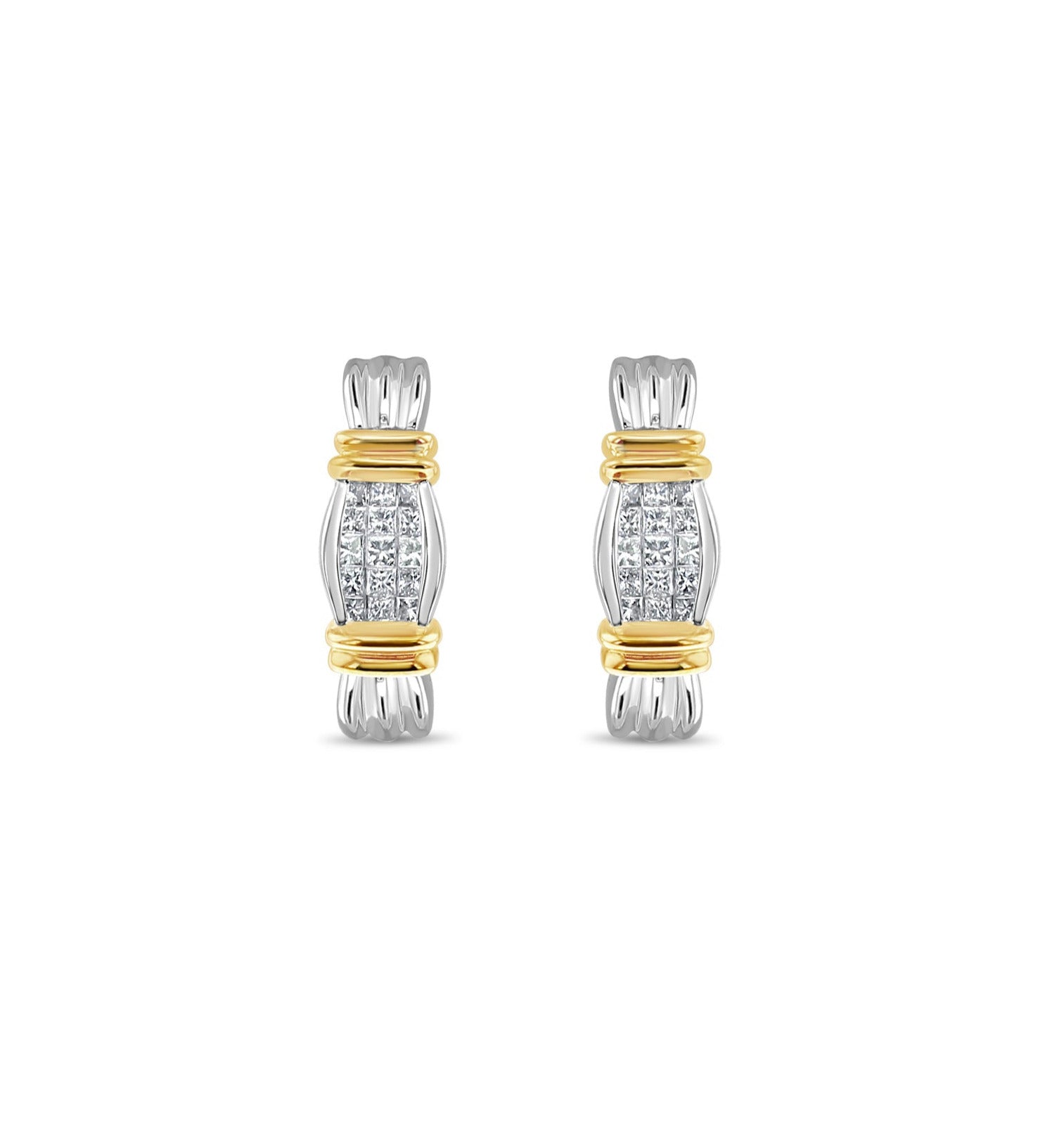 14K Two-Tone Gold Princess Cut Ribbon Style Earrings - Elegant Dangle Earrings for Women, Perfect for Weddings, Parties & Special Occasions