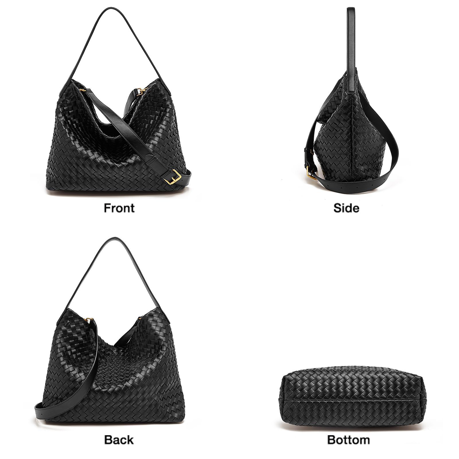 FOXLOVER Vegan Faux Leather Woven Bucket Bag for Women - Stylish Crossbody Shoulder Purse - Perfect for Work, Travel & Everyday Use