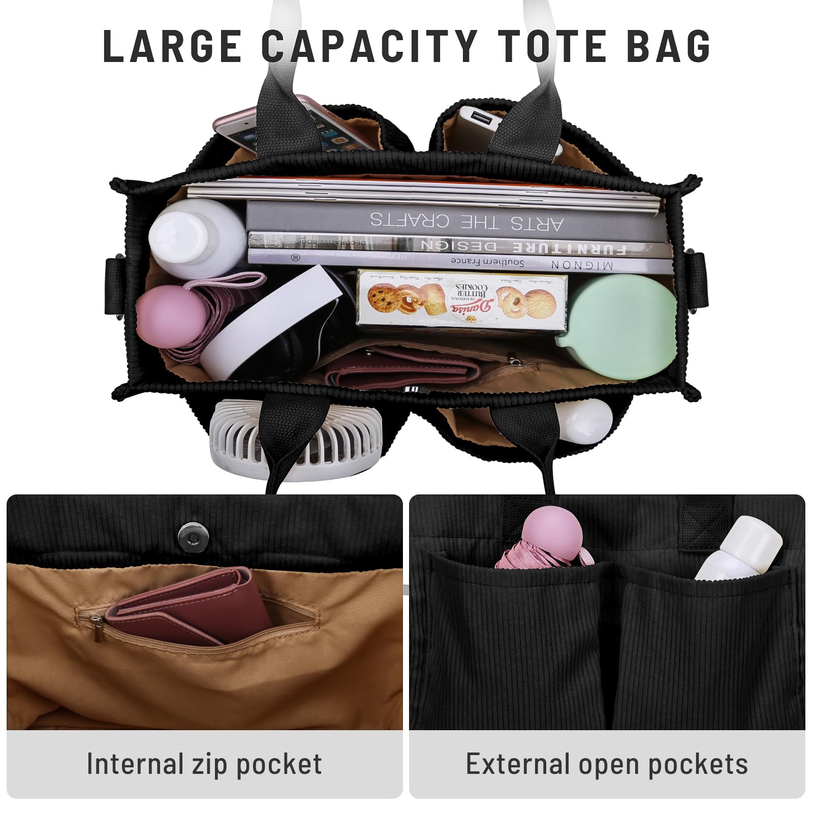 HOMIEE Women's Corduroy Tote Bag - Stylish Diaper Bag & Casual Hobo Shoulder Purse with Multiple Pockets | Perfect for Moms, Work, Travel & Everyday Use