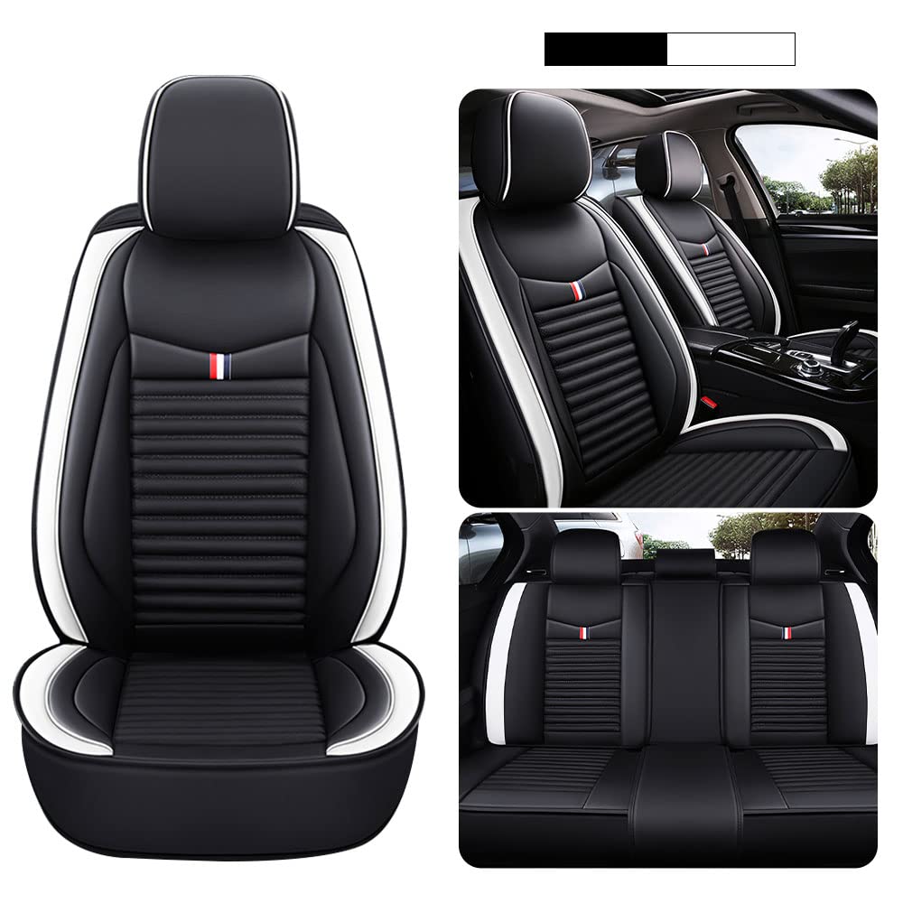 Premium Leather Car Seat Covers for Lexus ES 300 (1994-2003) - Universal Anti-Slip Design Fits Most Sedans, SUVs & Trucks - Black/White - Perfect for Daily Commute & Road Trips