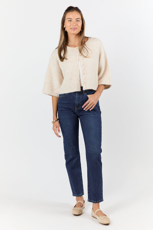 Beige Short Sleeve Crop Cardigan - Soft Summer Knit Sweater for Women | Perfect for Casual Outfits, Beach Cover-ups & Layering