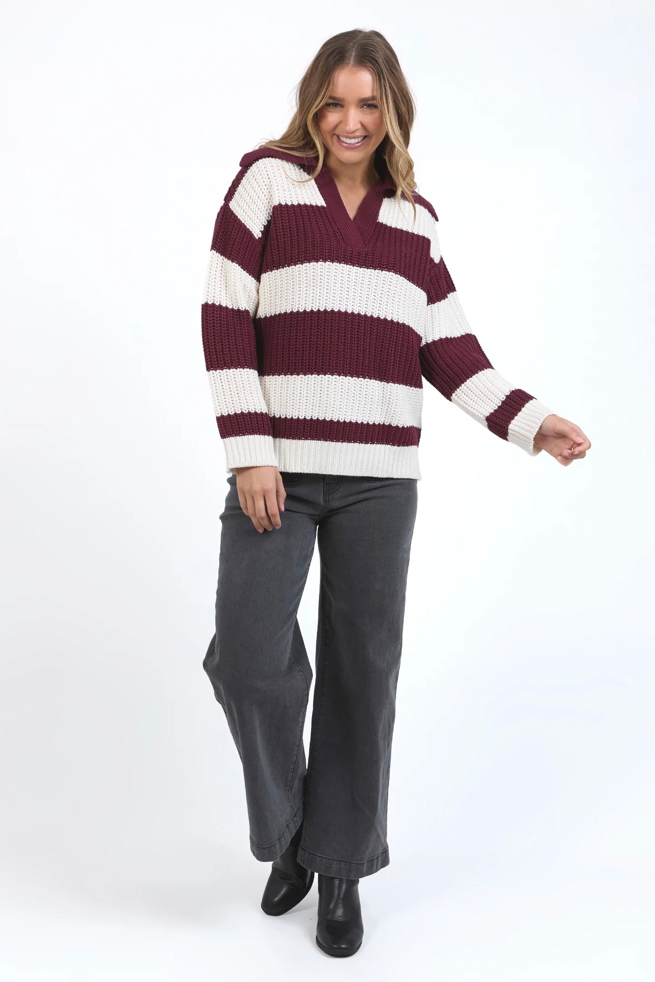 Estella Berry Stripe V Neck Knit Sweater - Women's Casual Pullover for Fall & Winter | Perfect for Office, Dating & Holiday Outfits