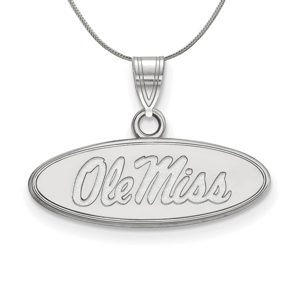 University of Mississippi Ole Miss Black Bow Sterling Silver Small Oval Pendant Necklace - Perfect for Game Day, Graduation Gifts & School Spirit Jewelry
