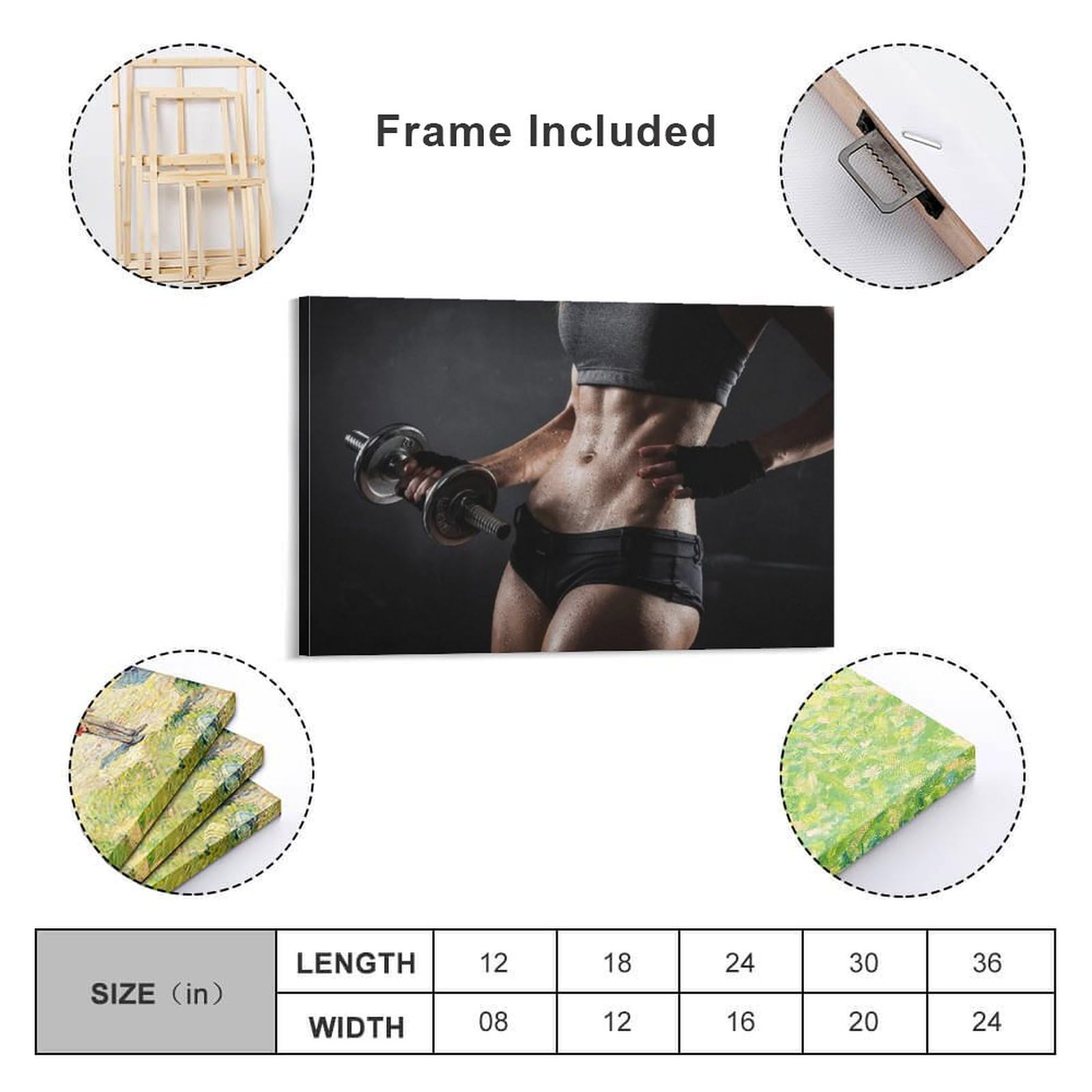 Fitness & Gym Wall Art - Motivational Dumbbell & Female Body Canvas Poster - Modern Home & Bedroom Decor - 16x24 Inches (40x60cm) - Perfect for Workout Rooms, Home Gyms & Inspirational Spaces