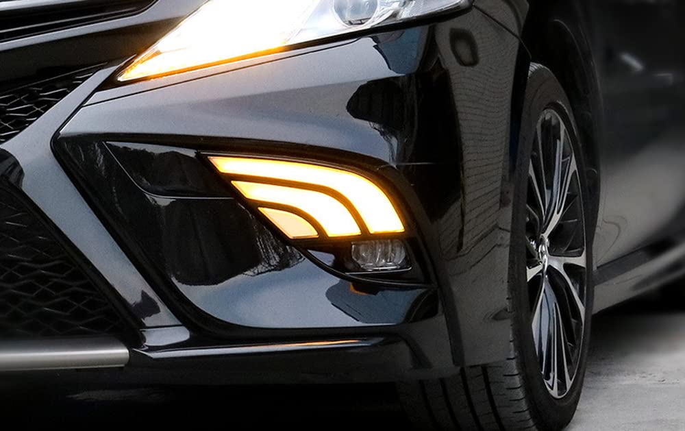 iJDMTOY Switchback LED Daytime Running Lights Assembly - Compatible with 2018-2020 Toyota Camry SE/XSE/TRD Models | JDM Style White/Amber DRLs with Sequential Turn Signals | Perfect for Night Driving & Car Customization