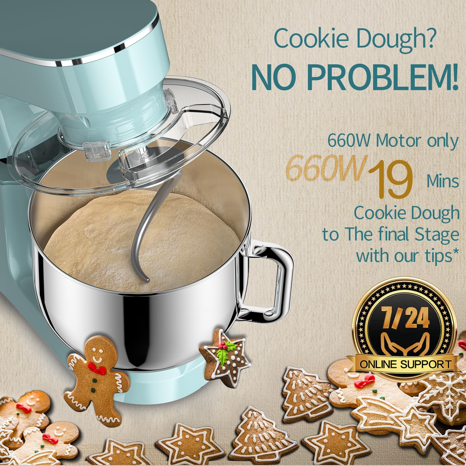 COOKLEE 9.5 Qt 660W 10-Speed Stand Mixer with Dough Hook, Flat Beater & Wire Whip - Dishwasher Safe Attachments - Perfect for Baking Cakes, Cookies, Bread & Dough - Home Kitchen Mixing Machine (Blue)