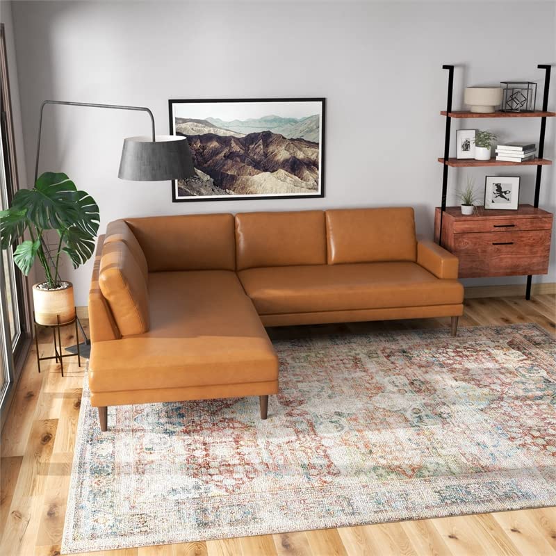 ASHCROFT Aplee Pillow Back Genuine Leather Upholstered Left-Facing Tan Sectional Sofa - Perfect for Living Room, Family Room & Home Theater Seating