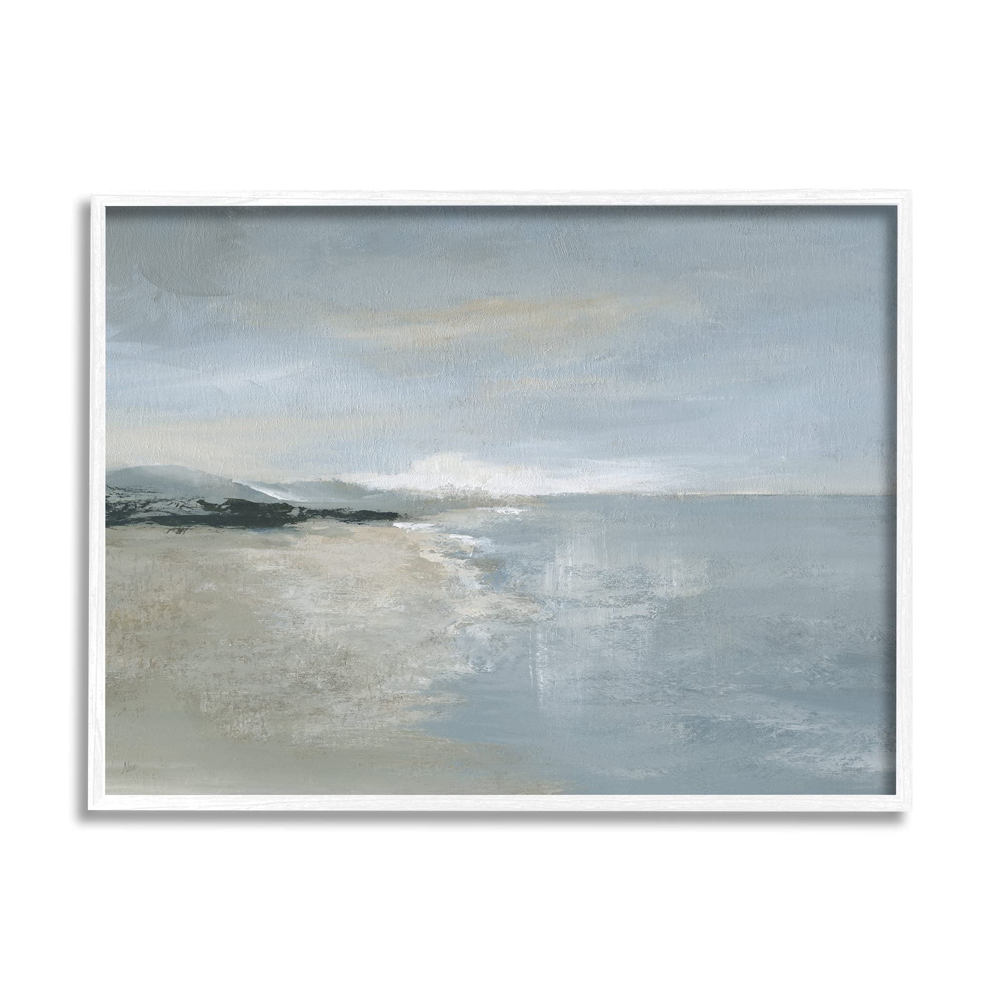 Stupell Industries Framed Wall Art - Murky Sky Beach Coast Abstract Landscape with Cloudy Horizon by Nan White, 30 x 24 Inches, Beige - Perfect for Living Room, Bedroom & Office Decor