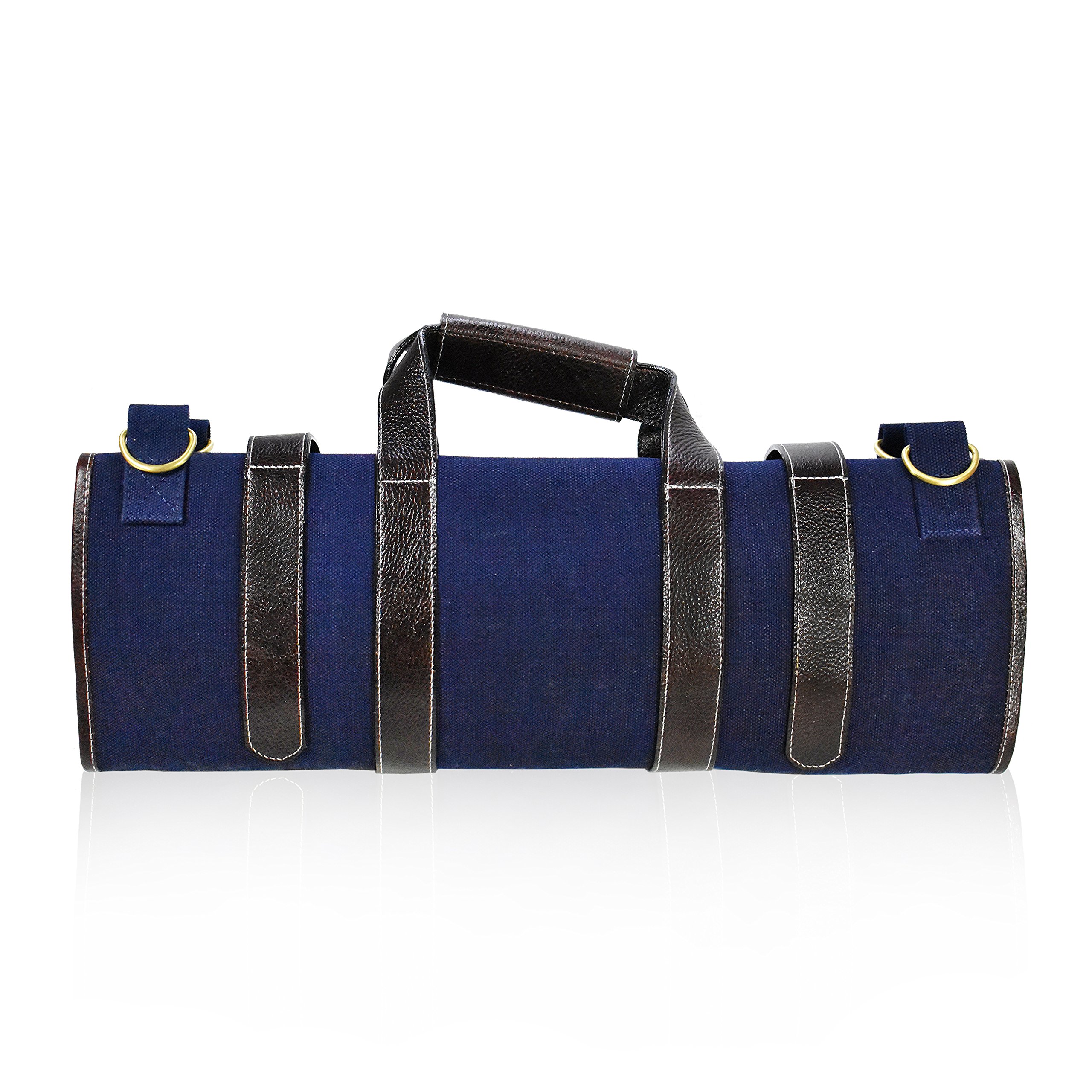 Boldric 17-Pocket Professional Chef Knife Roll Bag with Shoulder Strap - Heavy Duty Canvas Knife Case Organizer for Kitchen Tools, Utensils, Pens & Accessories (Navy) - Perfect for Chefs, Culinary Students & Traveling Cooks
