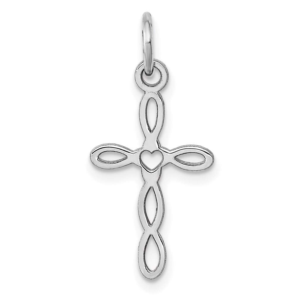 14K White Gold Laser-Designed Cross Charm Pendant for Women - Elegant Religious Jewelry Gift for Baptism, Confirmation & Everyday Wear