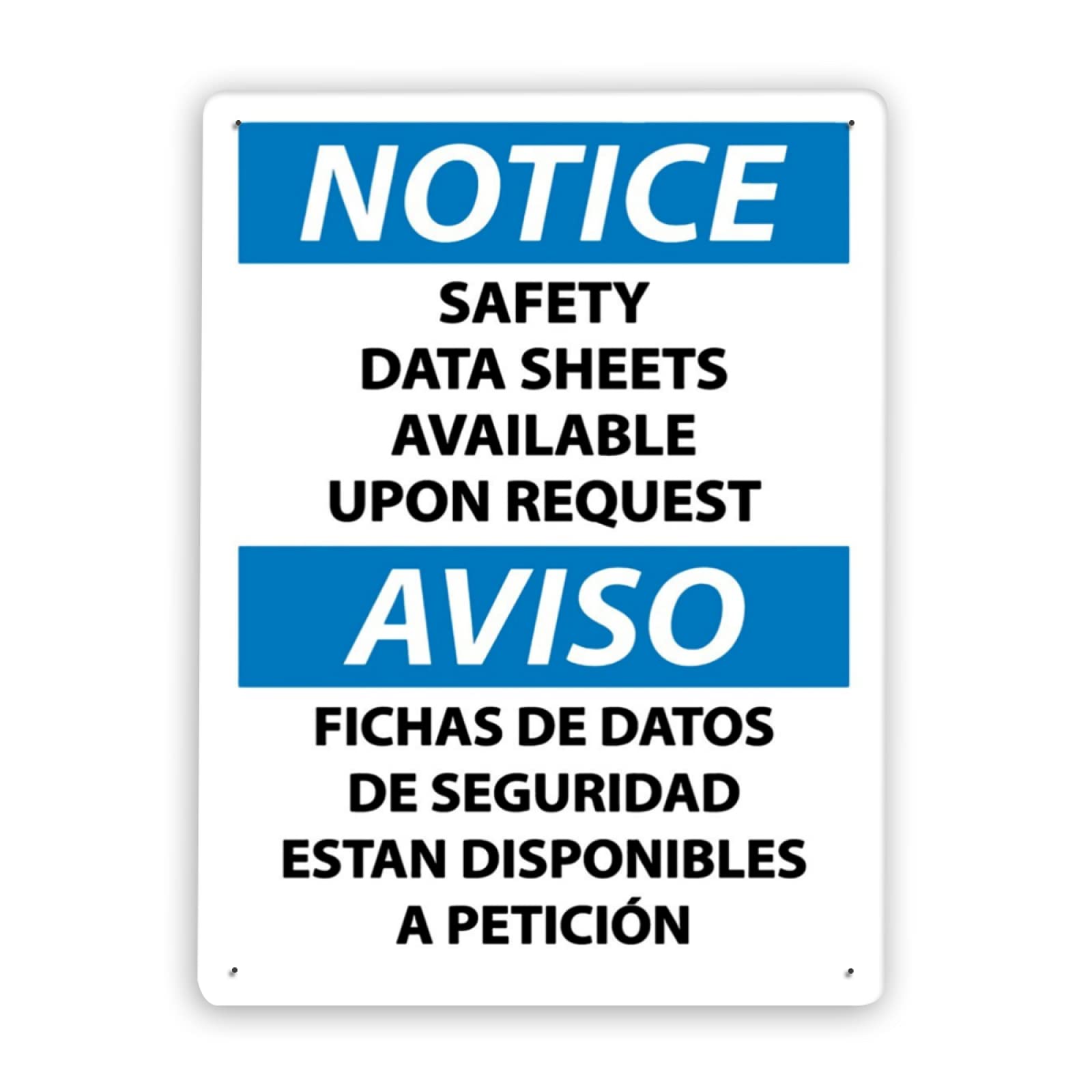 8x12 Inch Aluminum Warning Notice Sign - OSHA Safety Data Sheets Available - Durable Metal Tin Sign for Road, Business & Workplace Safety - Perfect for Offices, Warehouses & Construction Sites