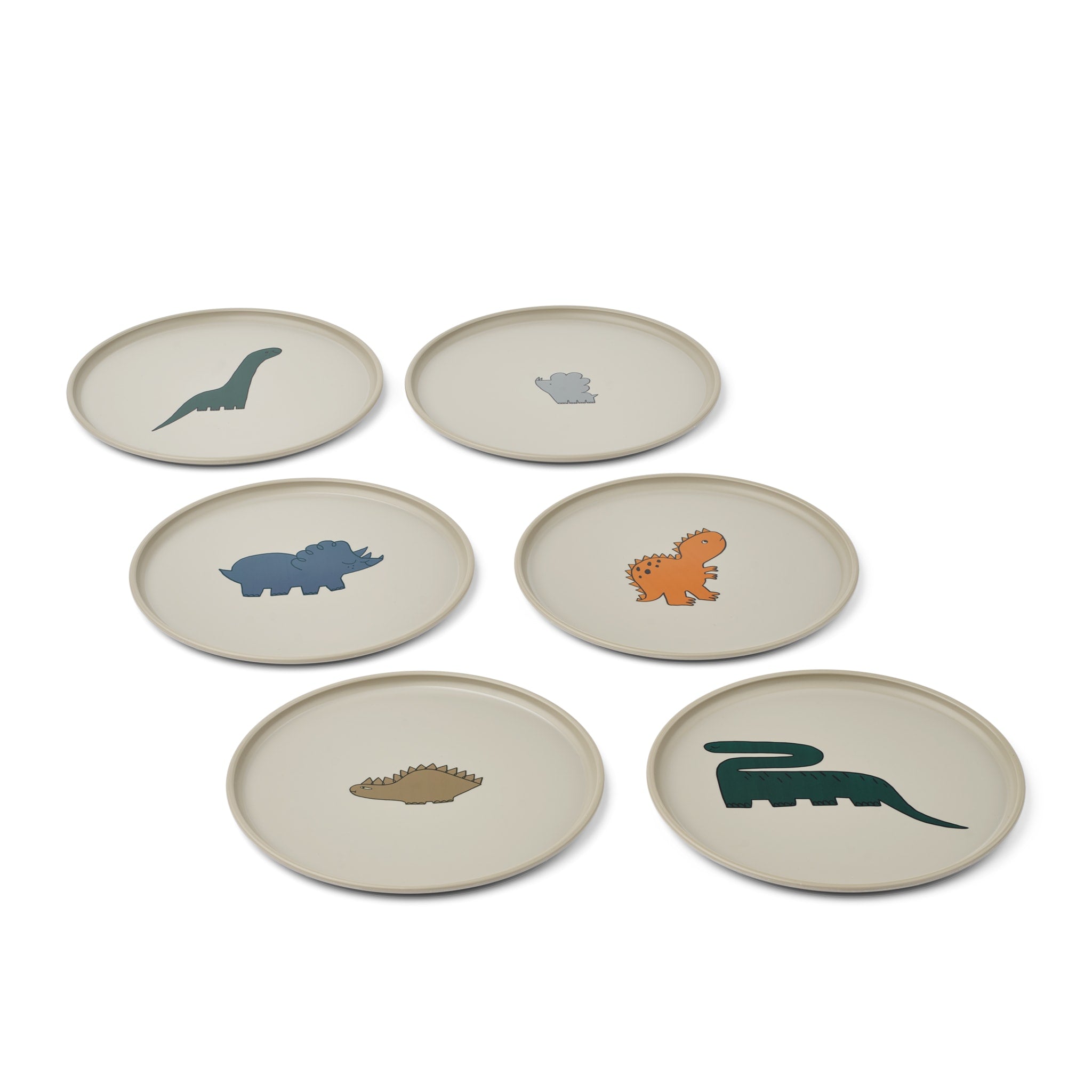 LIEWOOD Remco Kids Plates 6-Pack - Dinosaur & Mist Design, BPA-Free Plastic Toddler Plates for Boys & Girls, Perfect for Birthday Parties, School Lunches and Everyday Meals