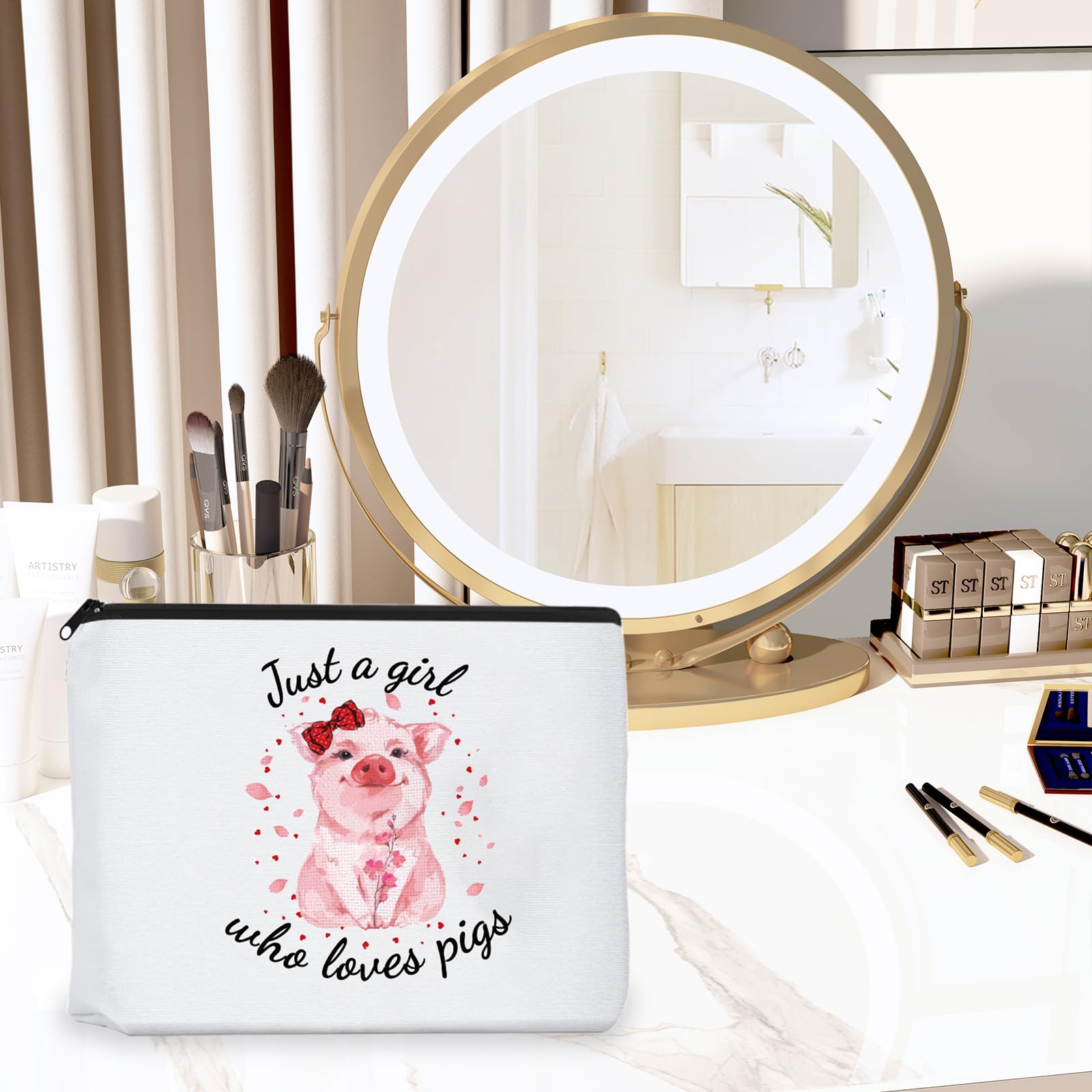 Cute Pig-Themed Gift Set for Women - Travel Cosmetic Bag, Pig Socks, Gel Pen & Mini Mirror - Perfect for Christmas, Birthday & Thanksgiving Presents - Great for Pig Lovers, Makeup Storage & Everyday Use