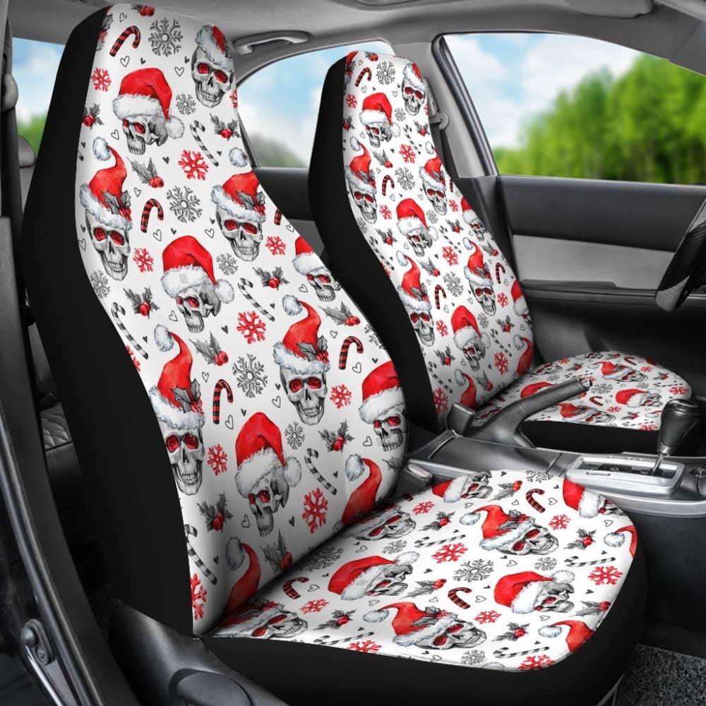 2 Pcs Gothic Skull Christmas Car Seat Covers - Unique Holiday Decor for Vehicles - Perfect for Halloween, Christmas & Gothic Car Accessories