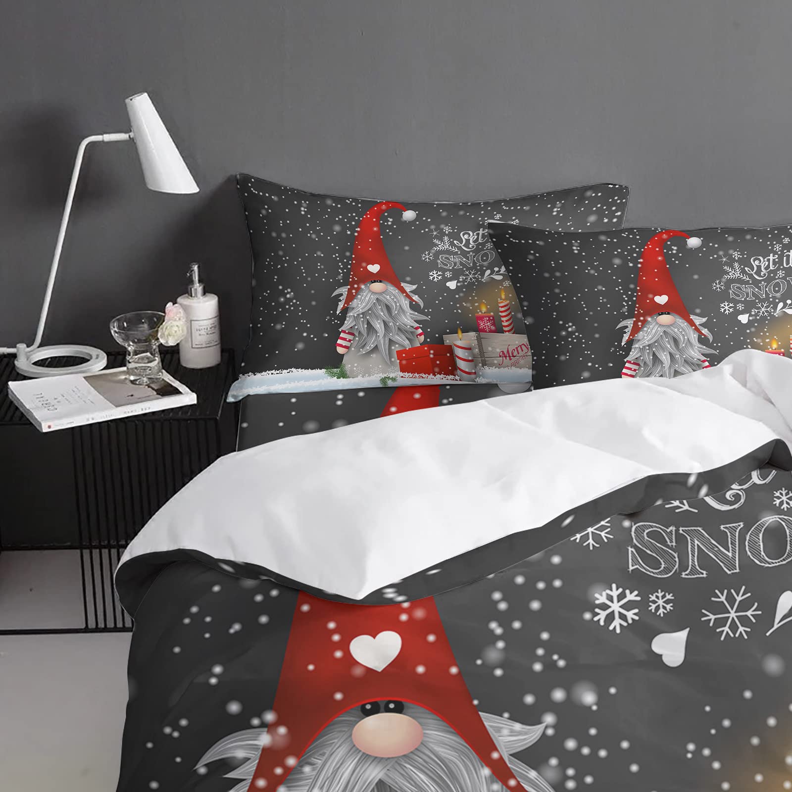 Premium Cotton Duvet Cover Set - Ultra Soft & Easy Care 4-Piece Bedding (Twin/Queen/King/California King) with 2 Pillow Shams | 92x106 Inches | Christmas Gnome Pattern | Perfect for Holiday Decor & Cozy Winter Nights