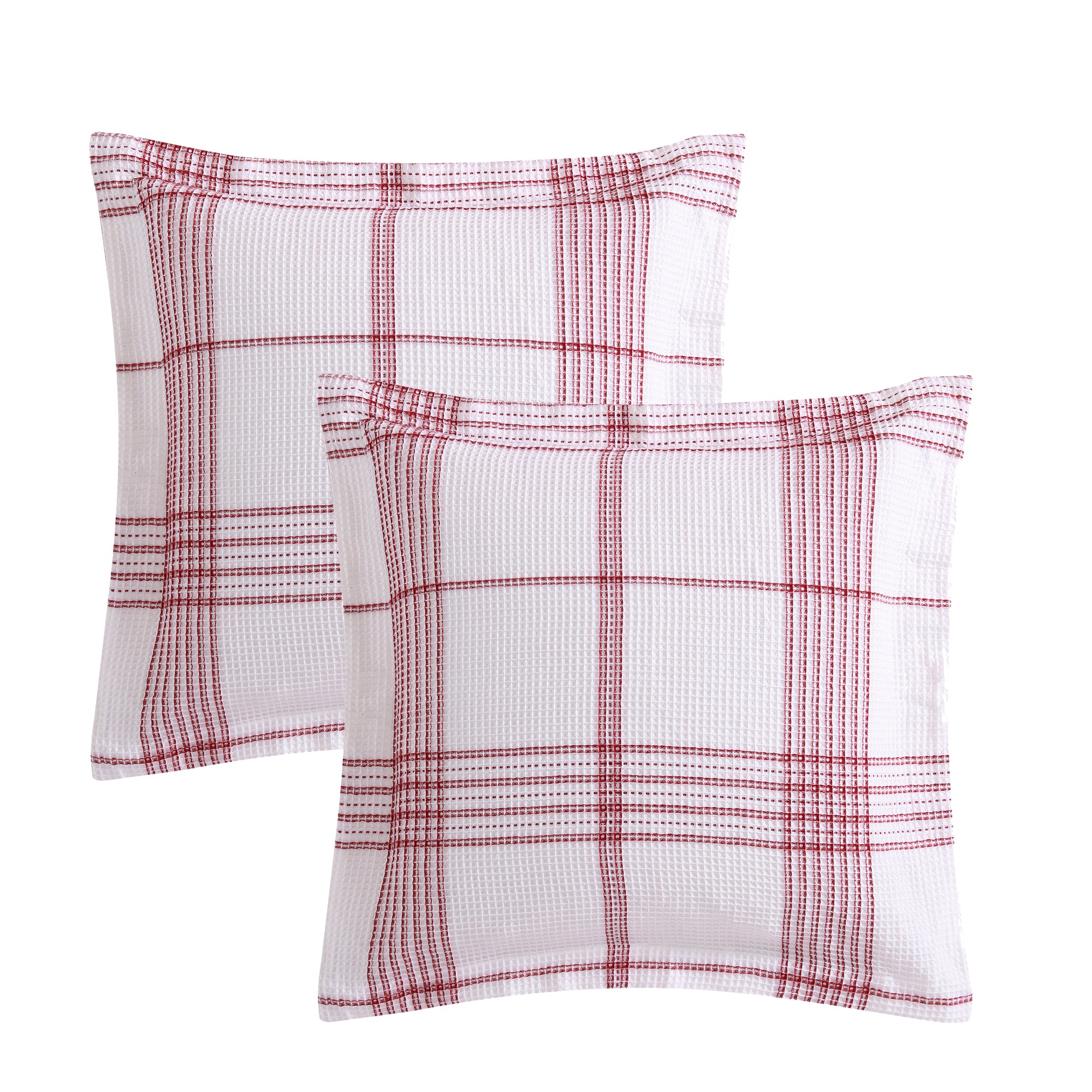 Peppermint Plaid Euro Sham Pillowcase Set of 2 - Soft Decorative Bedding for Christmas & Winter Home Decor