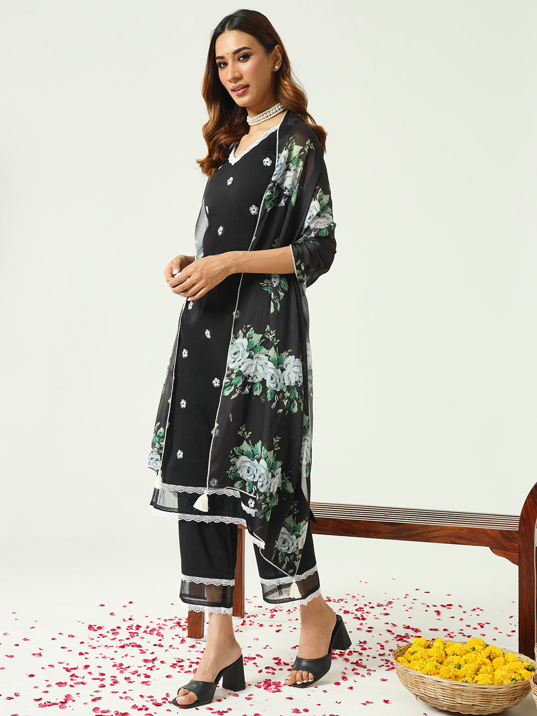 Stylish Black Cotton Pant Suit for Women - Designer Printed Formal Wear - Perfect for Office, Business Meetings & Special Occasions