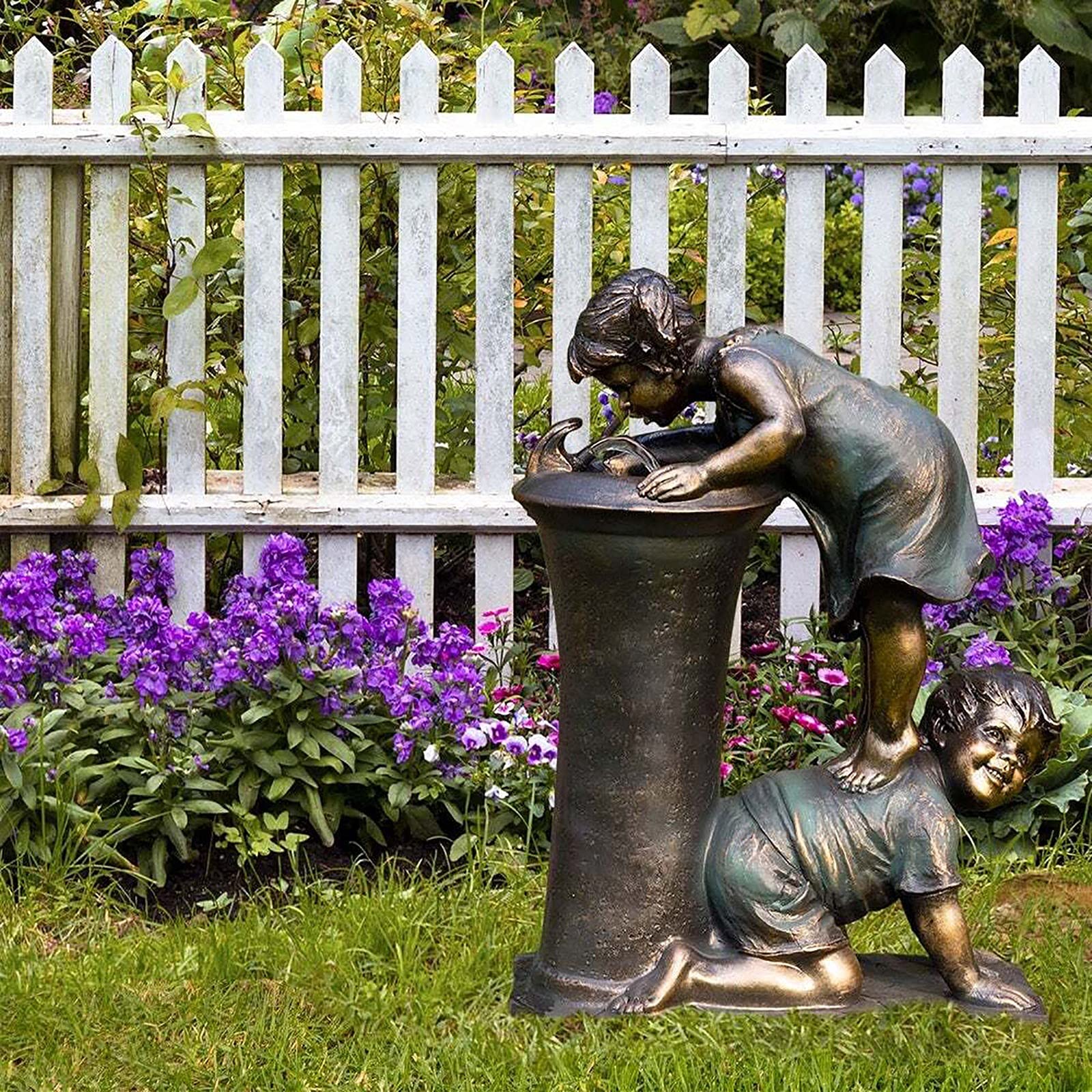Resin Garden Statue Set of 3 - Boy & Girl Outdoor Decor for Lawn, Yard, and Patio | Perfect for Garden Landscaping, Wedding Decorations, and Home Exterior Design