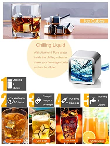SYGA Stainless Steel Whiskey Stones - Reusable Ice Cubes for Whiskey, Vodka, Cocktails & Wine - Chills Drinks Without Diluting - Perfect for Home Bars, Parties & Gifts (2-Pack)