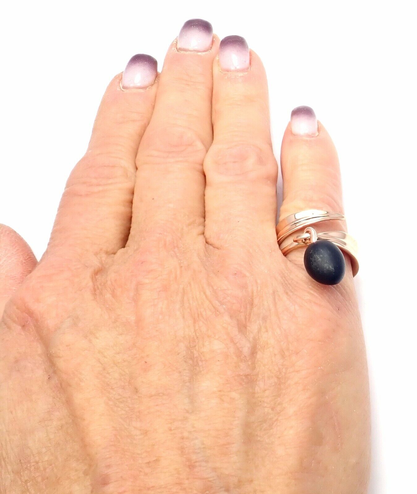 Authentic Hermes Olive 18K Rose Gold Wood Band Ring - Luxury Designer Jewelry for Women, Perfect for Weddings, Anniversaries & Special Occasions