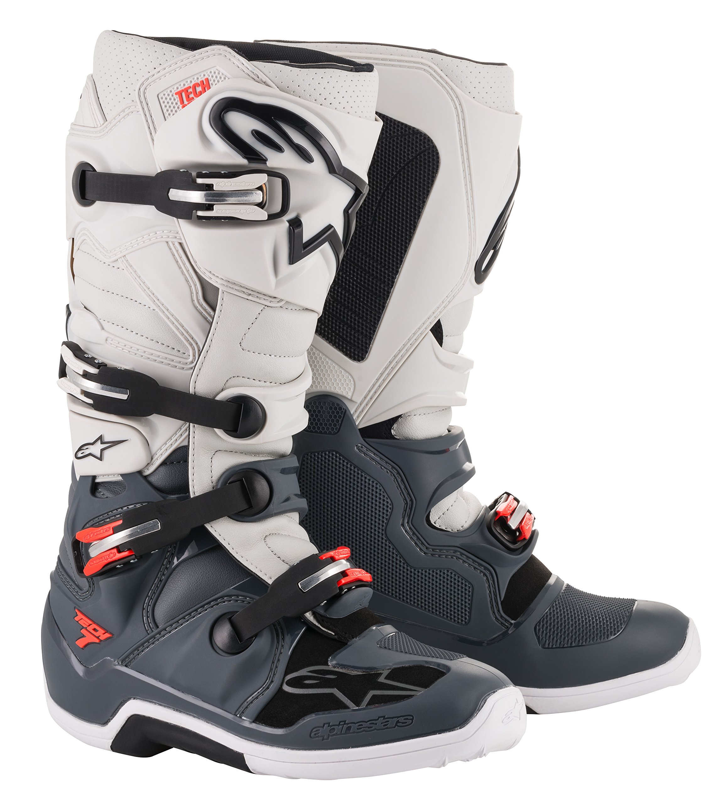 Alpinestars Tech 7 Men's Motocross Boots - Dark Gray/Light Gray/Red | Dirt Bike Racing & Off-Road Motorcycle Riding Gear