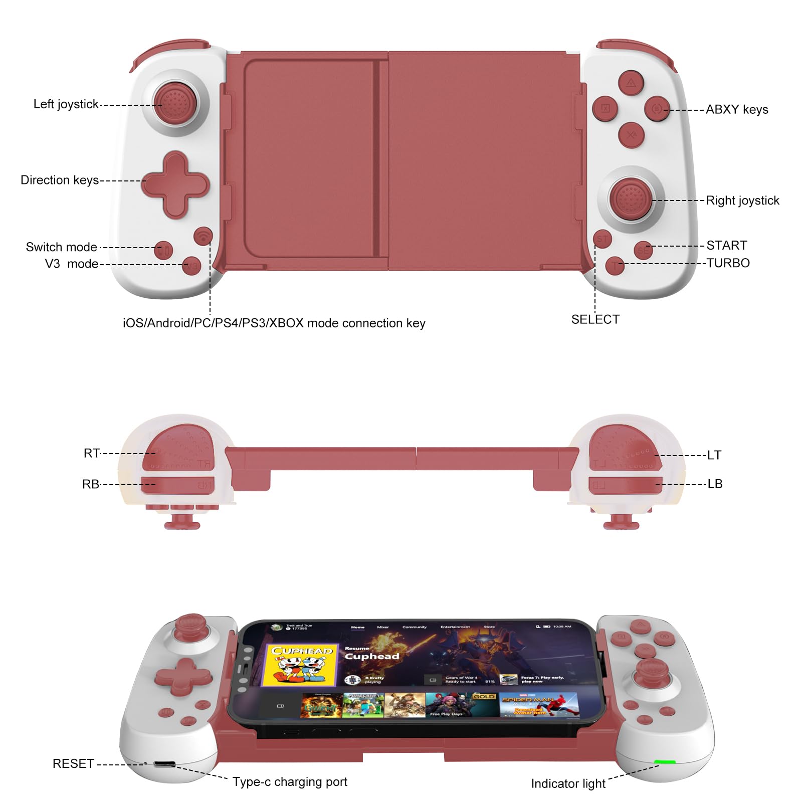 Wireless Bluetooth Game Controller for iPhone 15/Android/PC/iPad/Tablet/Switch/PS4 - MFi Certified, 6-Axis Gyro, Dual Vibration Motors, Turbo Function - Compatible with PS5/Xbox/Cloud Gaming - Perfect for Mobile Gaming, Console Streaming & Arcade Games