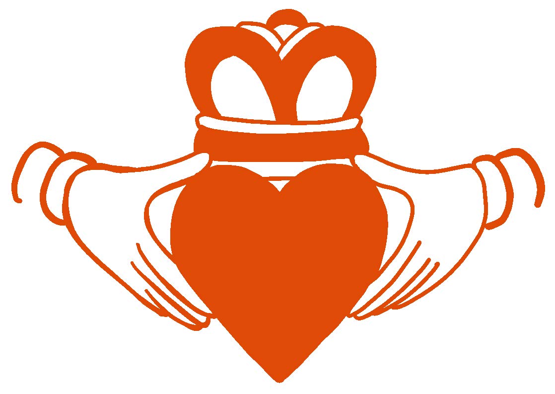 Claddagh Vinyl Decal - 5 Inch Irish Symbol Sticker for Cars, Trucks, Windows, Laptops & Tablets - Durable 2.5mm Thick Outdoor Vinyl in Orange - Perfect for Celtic Decor, Car Accessories & Personalizing Devices