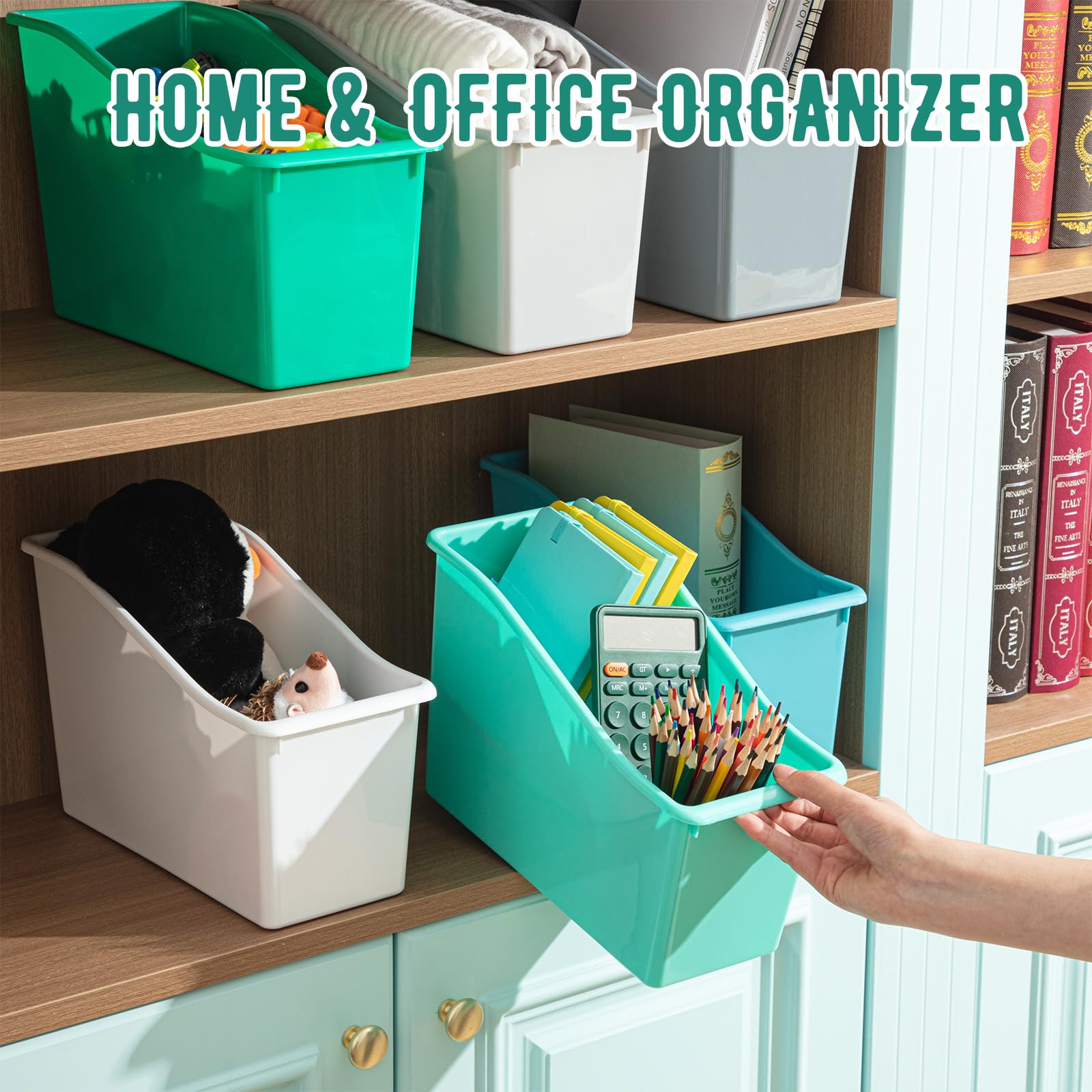 Geetery 24 Pcs Stackable Plastic Book Bins with 48 Labels - 11.5
