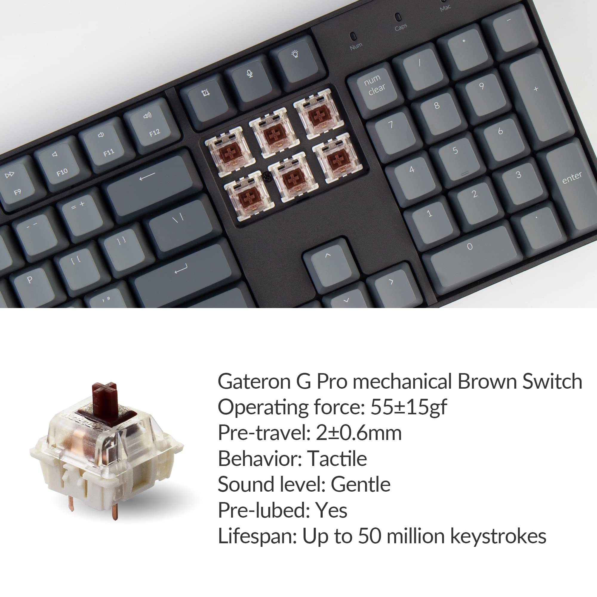 Keychron K10 Full Size 104-Key Bluetooth Wireless Mechanical Gaming Keyboard - Gateron G Pro Brown Switches, White LED Backlight, USB-C Wired/Wireless for Mac & Windows - Perfect for Gaming, Programming & Office Work