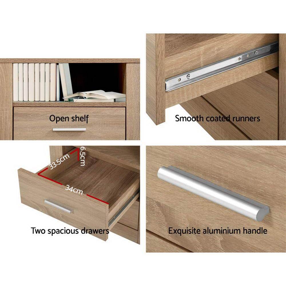 Oak Bedside Table with Drawers - Storage Cabinet, Nightstand, End Table for Bedroom, Living Room & Office Organization