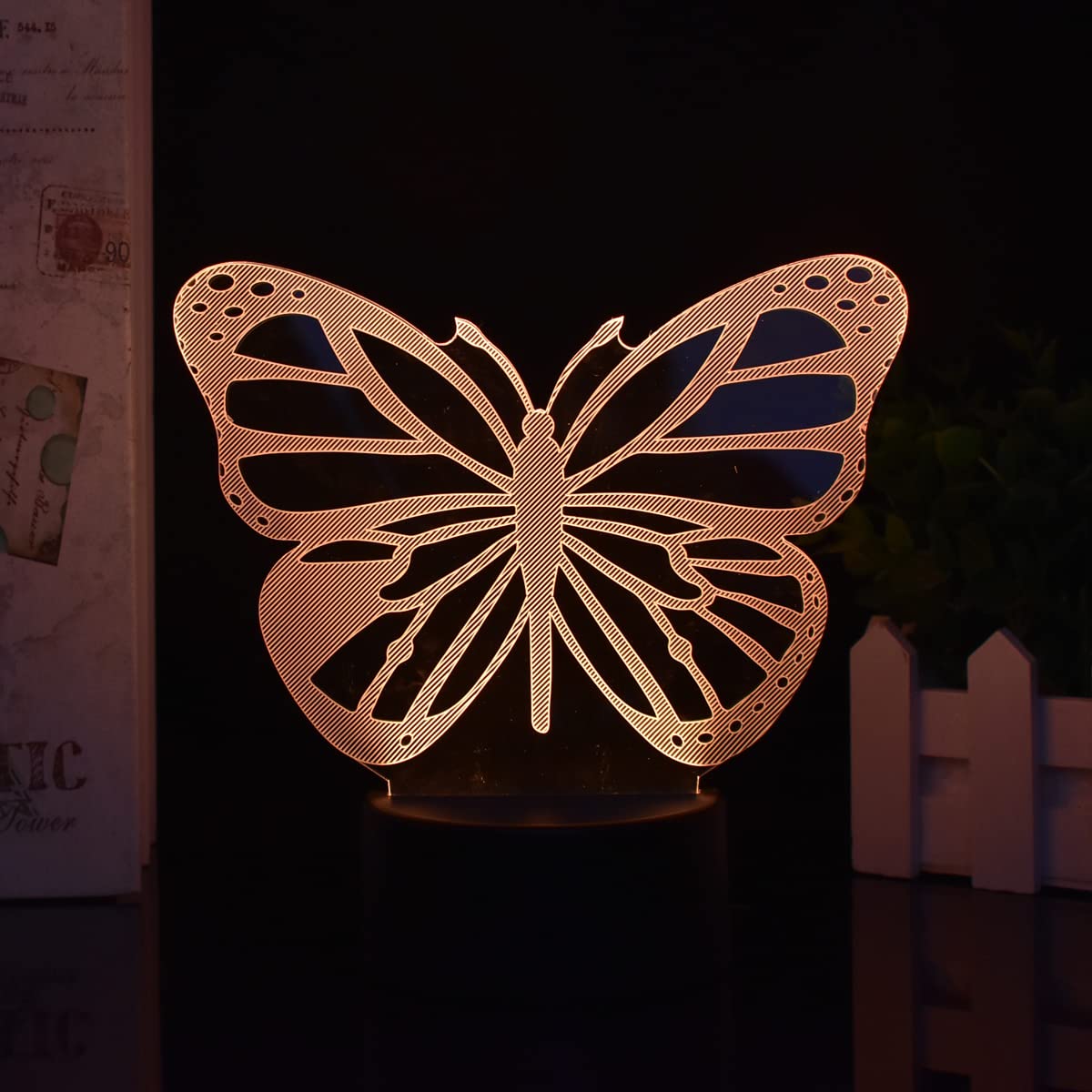 JSDECOR 3D Butterfly Illusion Night Light with Remote Control & Touch Sensor - 16 Color Changing LED Desk Lamp for Home Decor - Perfect Birthday & Christmas Gift for Kids, Teens, Adults (Black Base) - Ideal for Bedrooms, Nurseries, Living Rooms & Office Spaces